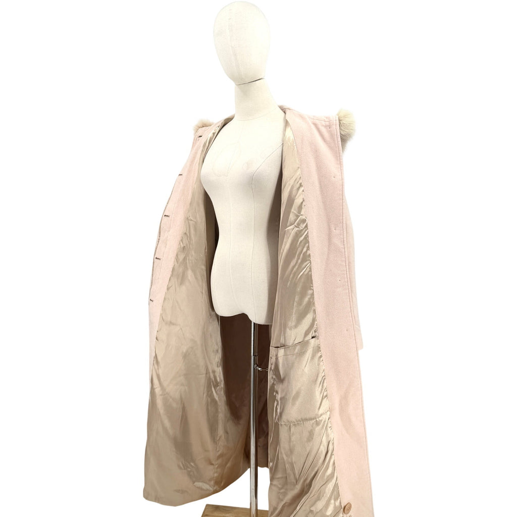Vintage Y2K Kristen Blake Blush Pink Fox Fur Trim Hooded Coat