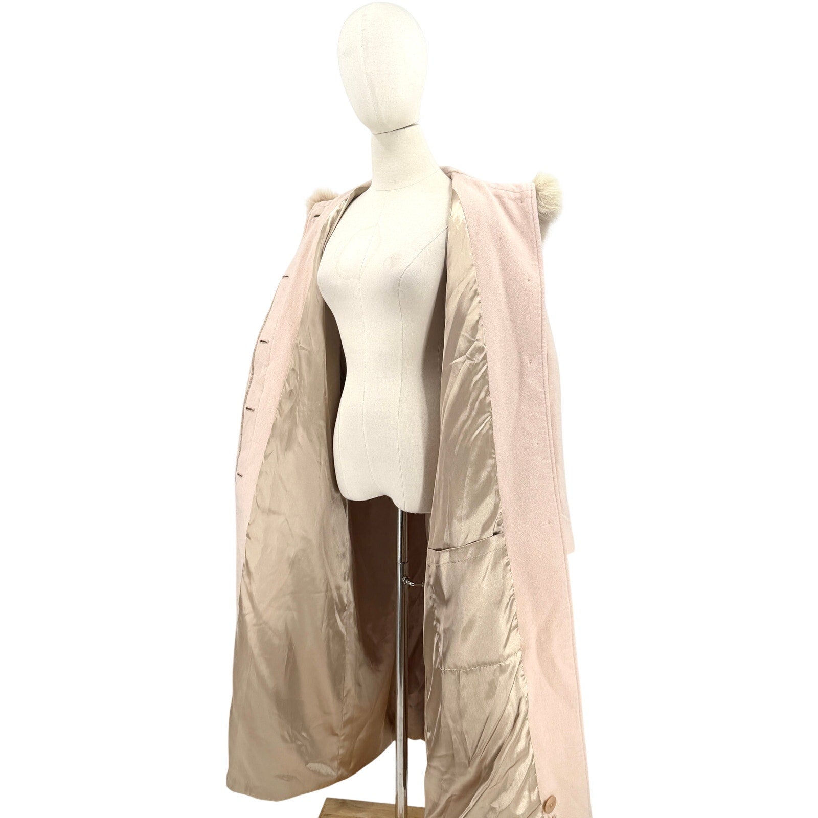 Vintage Y2K Kristen Blake Blush Pink Fox Fur Trim Hooded Coat