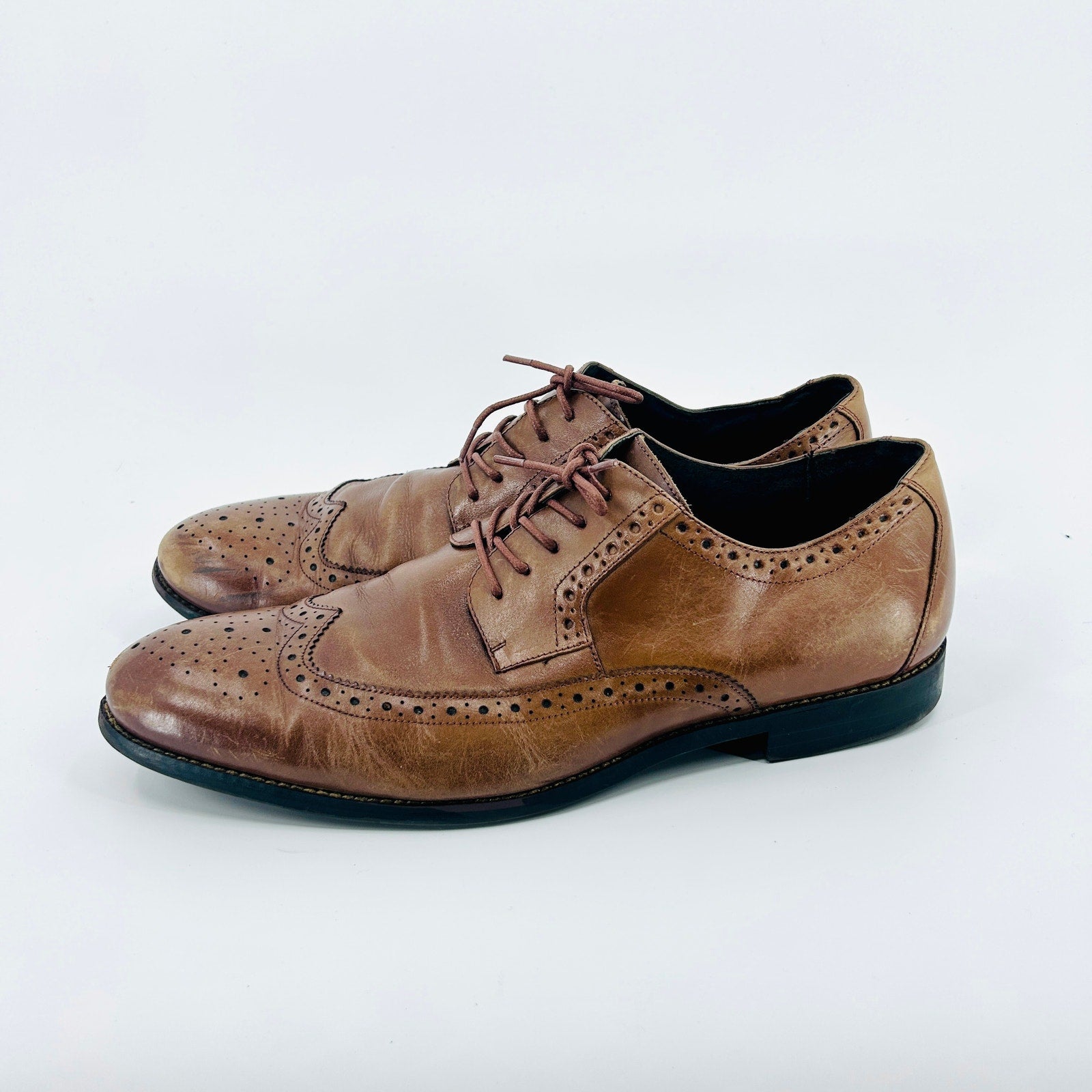 Stacy Adams Brown Tan Leather Wingtip Brogue Oxford Dress Shoes