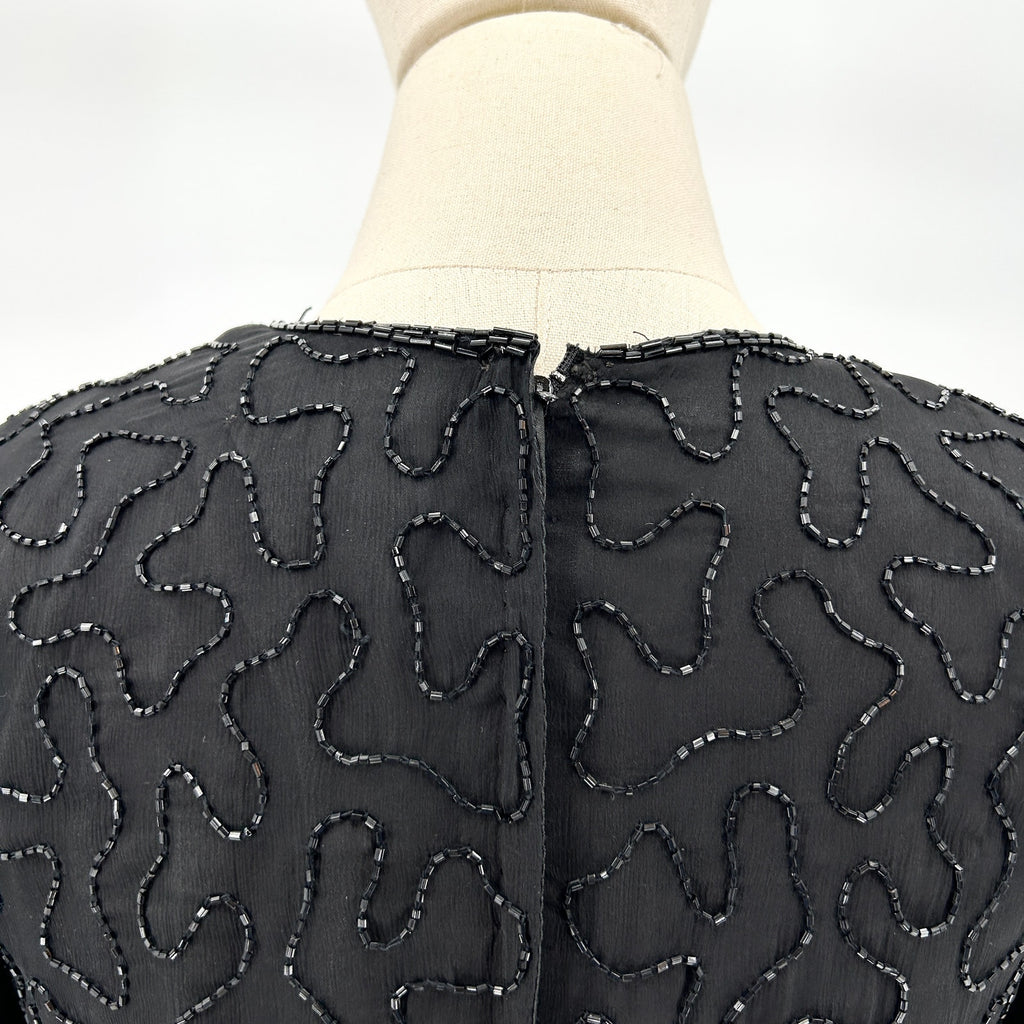 Vintage 90s Adrianna Papell Black 100% Silk Sequin Champagne NYE Top