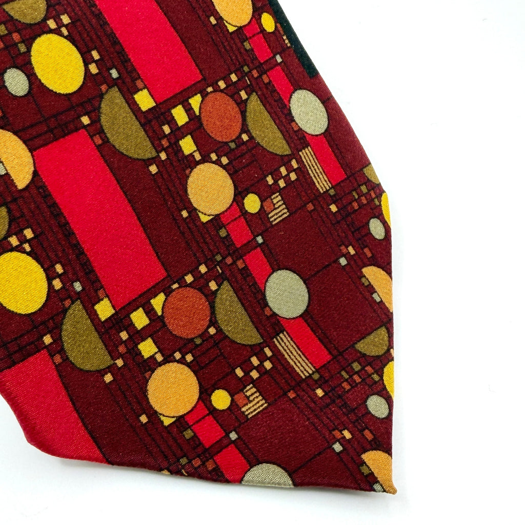 Vintage 90s Frank Lloyd Wright Silk Maroon Coonley Confetti Necktie