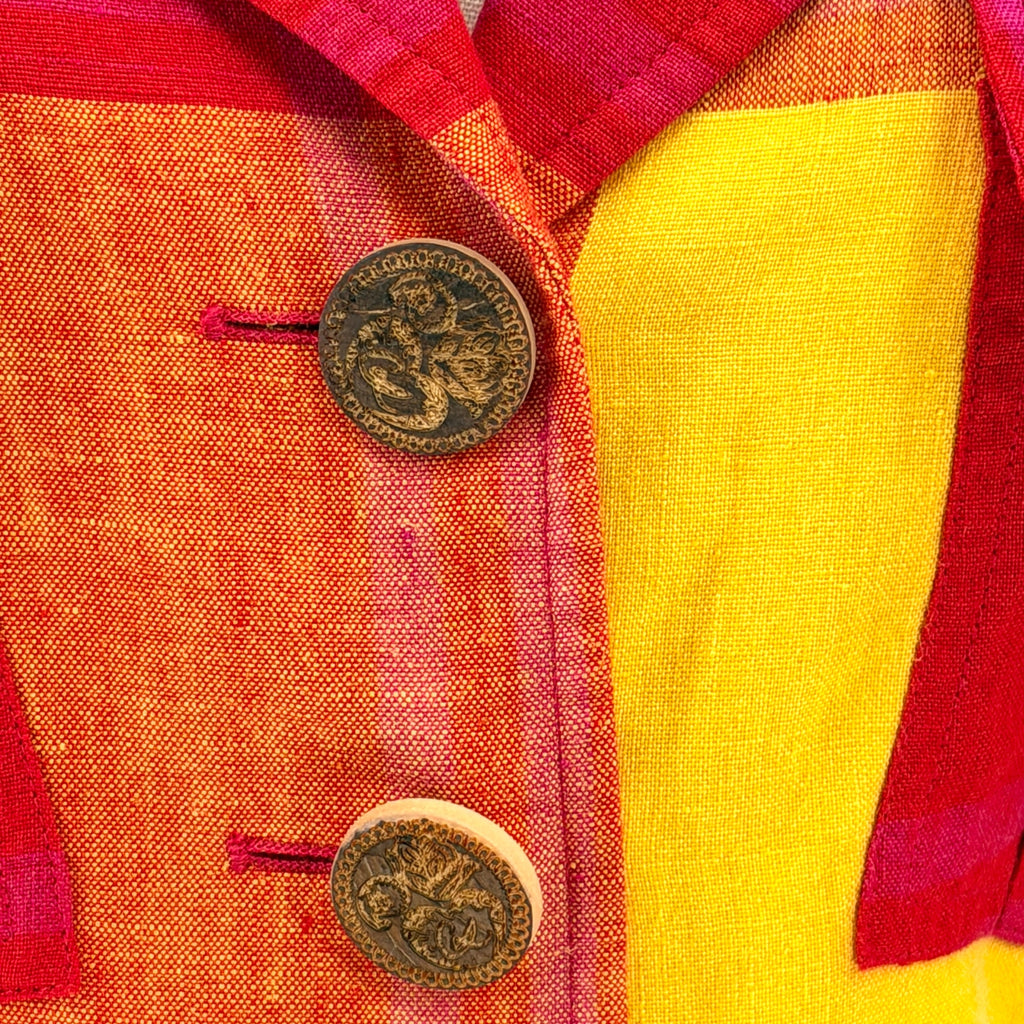 Vintage 90s Christian Lacroix Red Yellow Plaid 100% Linen Crop Jacket