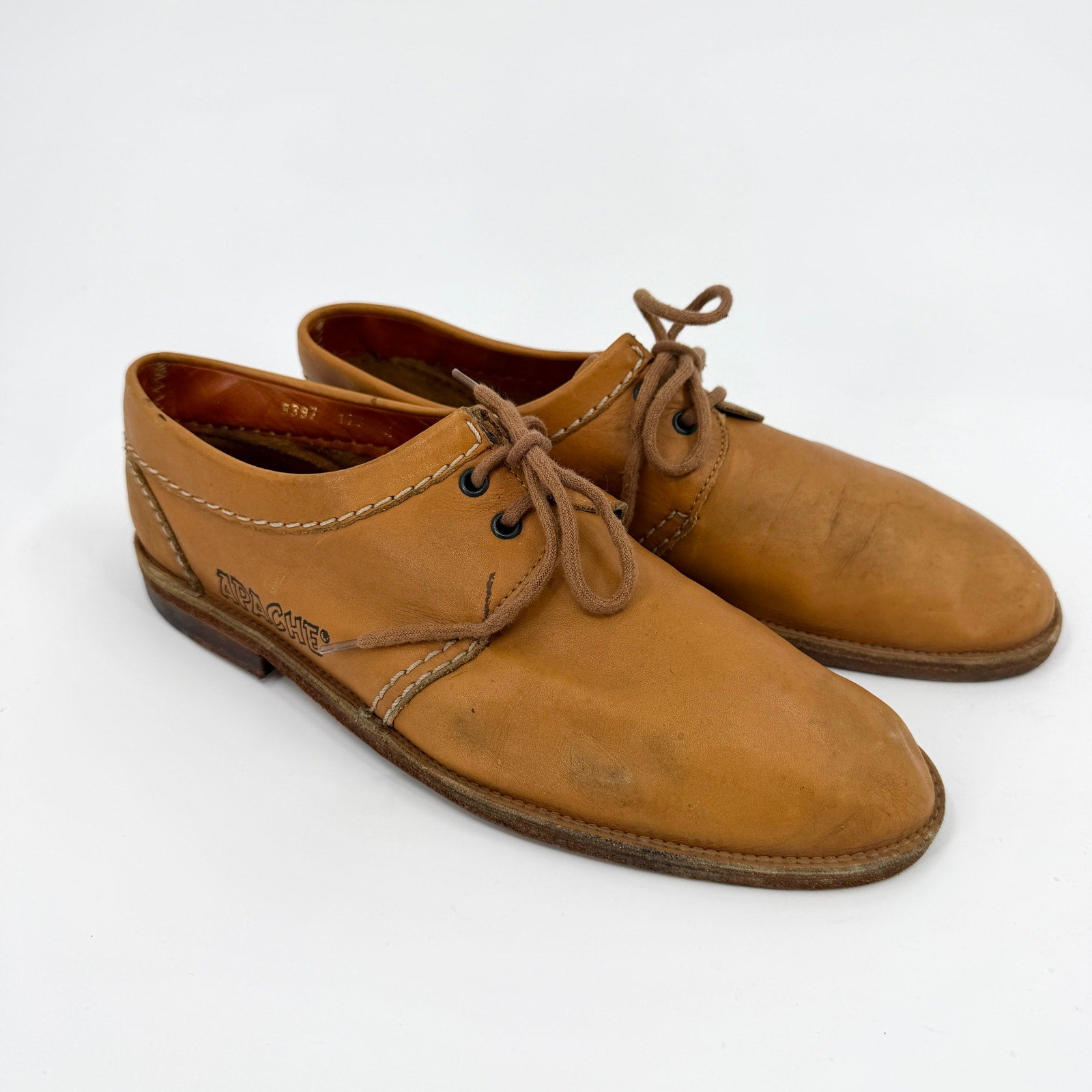 Vintage 80s Apache Ochre Tan Genuine Leather Lace Up Oxford Shoes