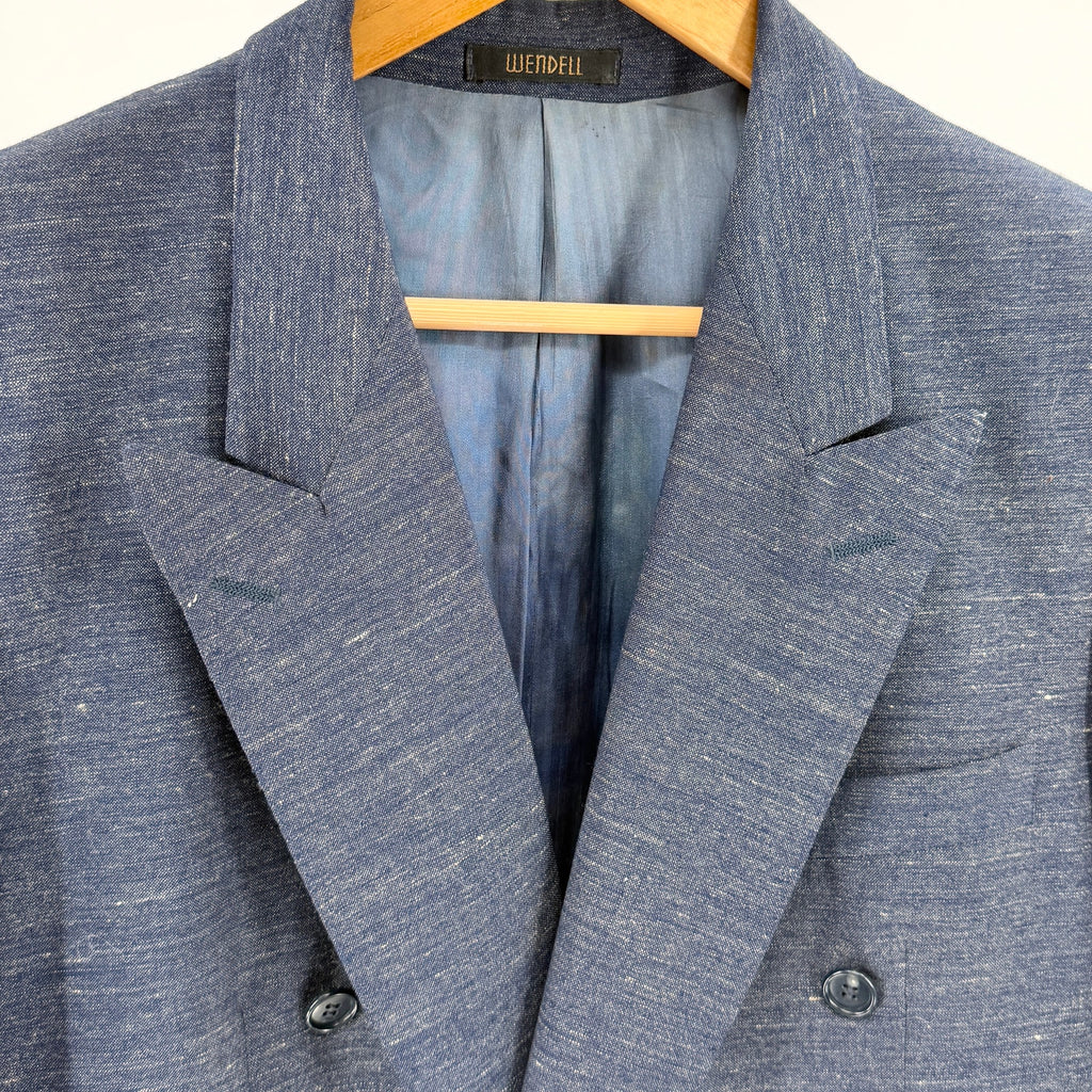 Vintage 90s Wendell Indigo Blue Double Breasted Power Dressing Blazer Jacket