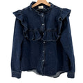 Maison Stella & Suzie Blue Carmen Western Star Ruffle Pearl Snap Blouse Top