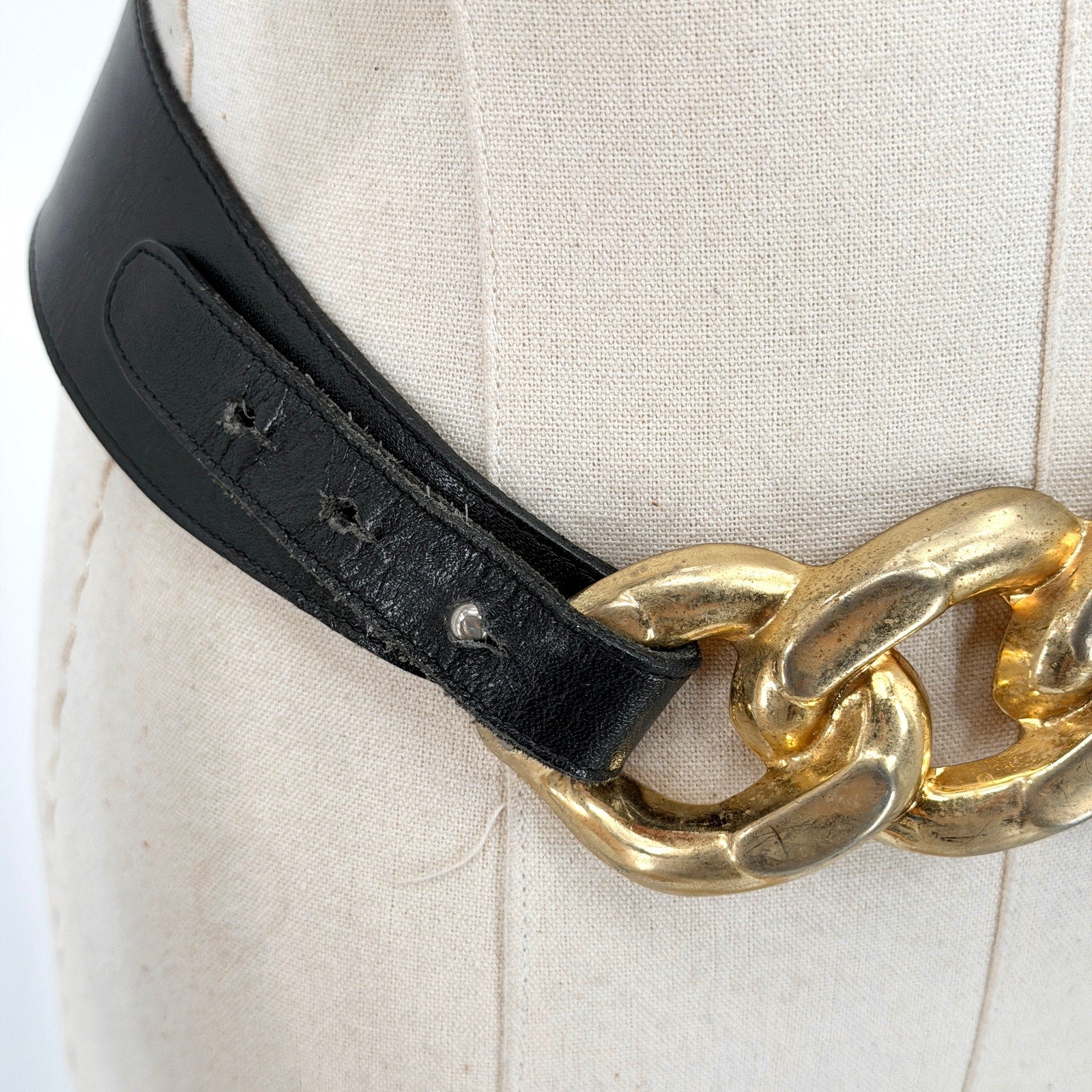 Vintage 80s Concord Gold Hardware Better Belts Wide Black Genuine Leather Belt