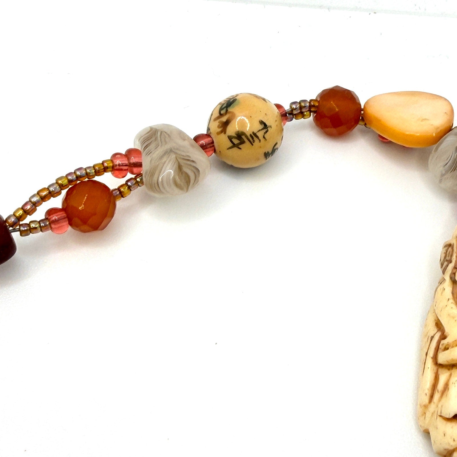 Vintage 90s Chinoiserie Red Jade Panther Carved Immortal Carnelian Necklace