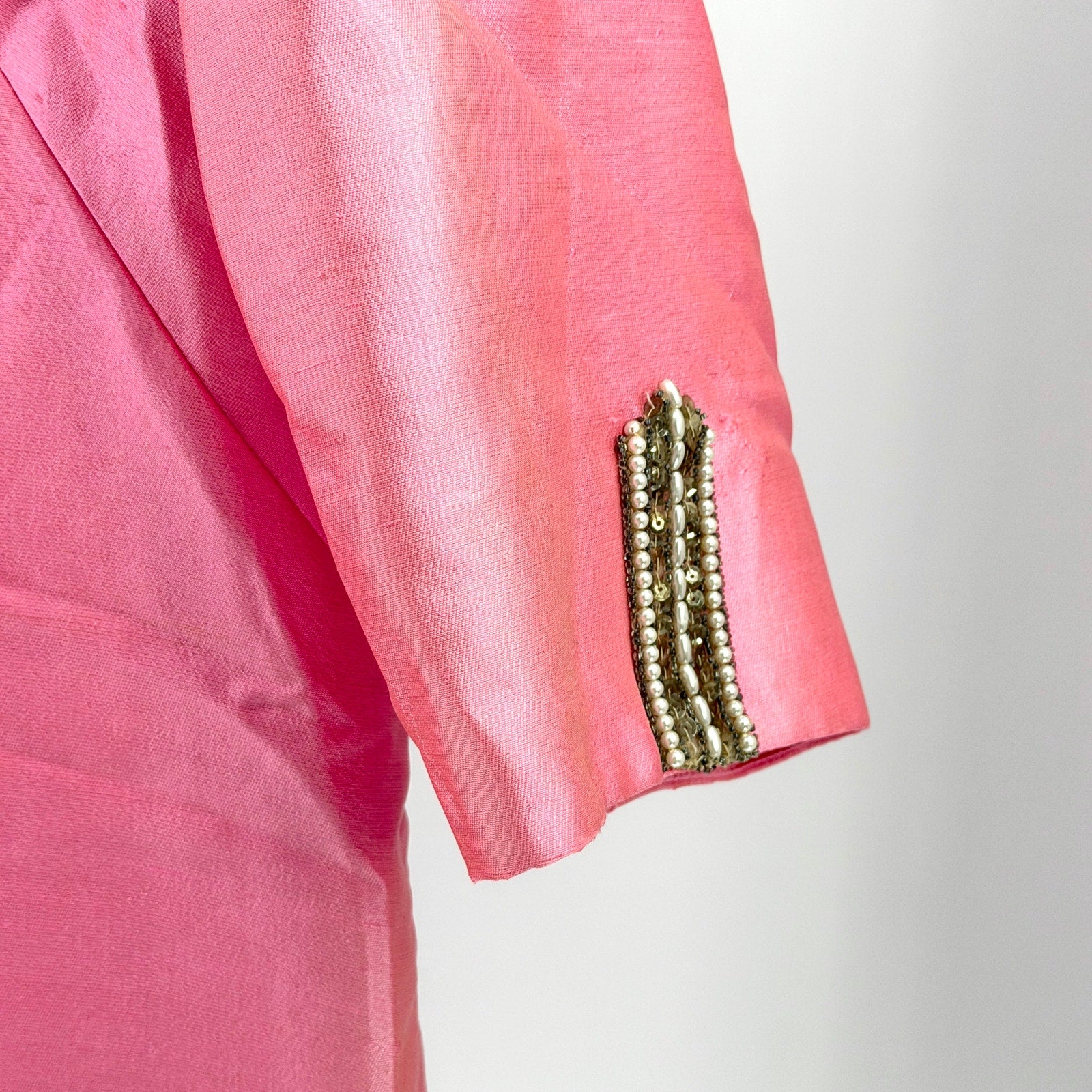 Vintage 60s Beaded Faux Pearl Iridescent Tunic Shift Dress