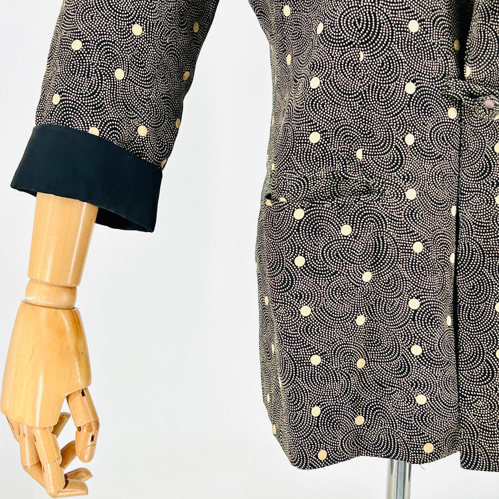 Vintage 80s Anne Klein II Black Gold Polka Dot Oversized Blazer Jacket