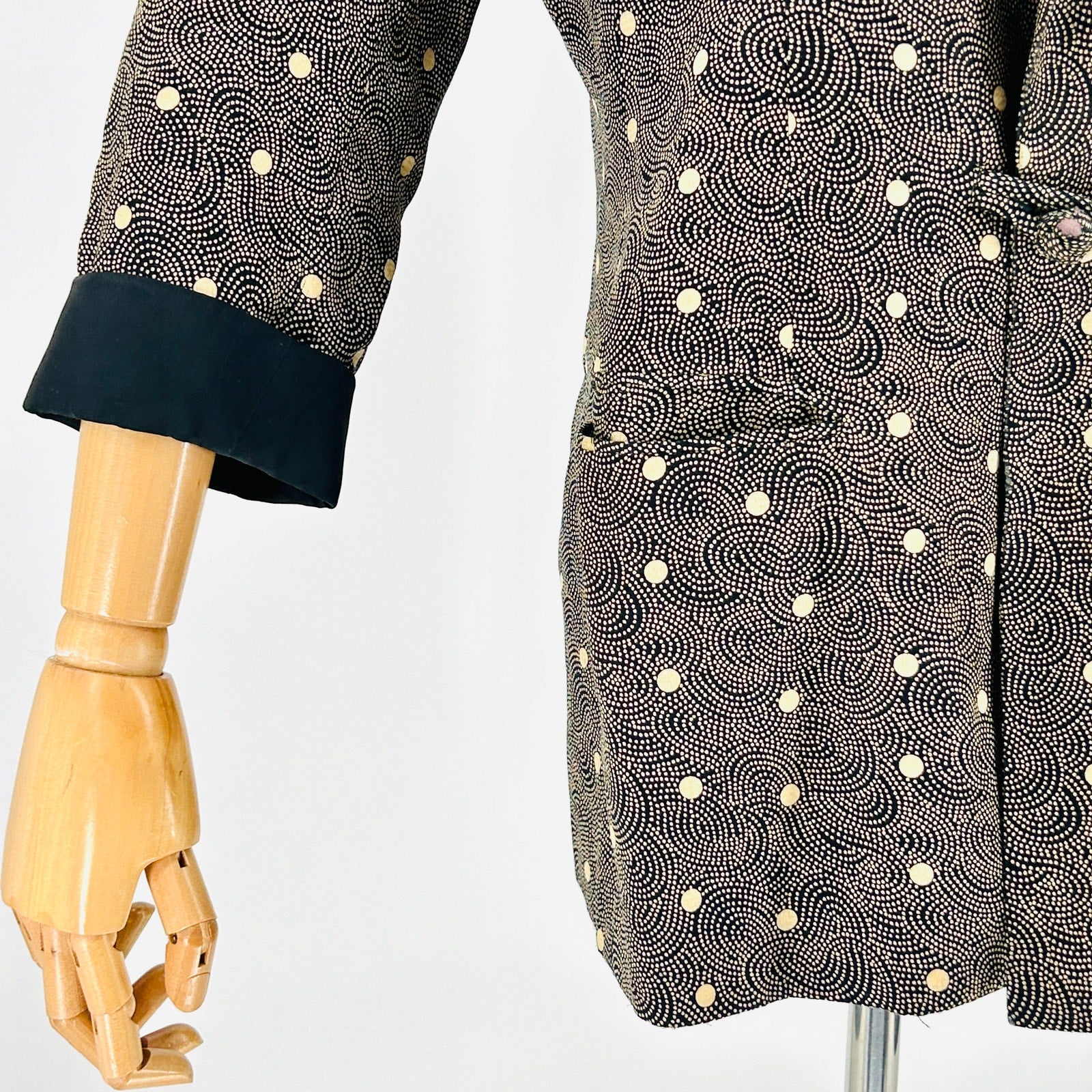 Vintage 80s Anne Klein II Black Gold Polka Dot Oversized Blazer Jacket