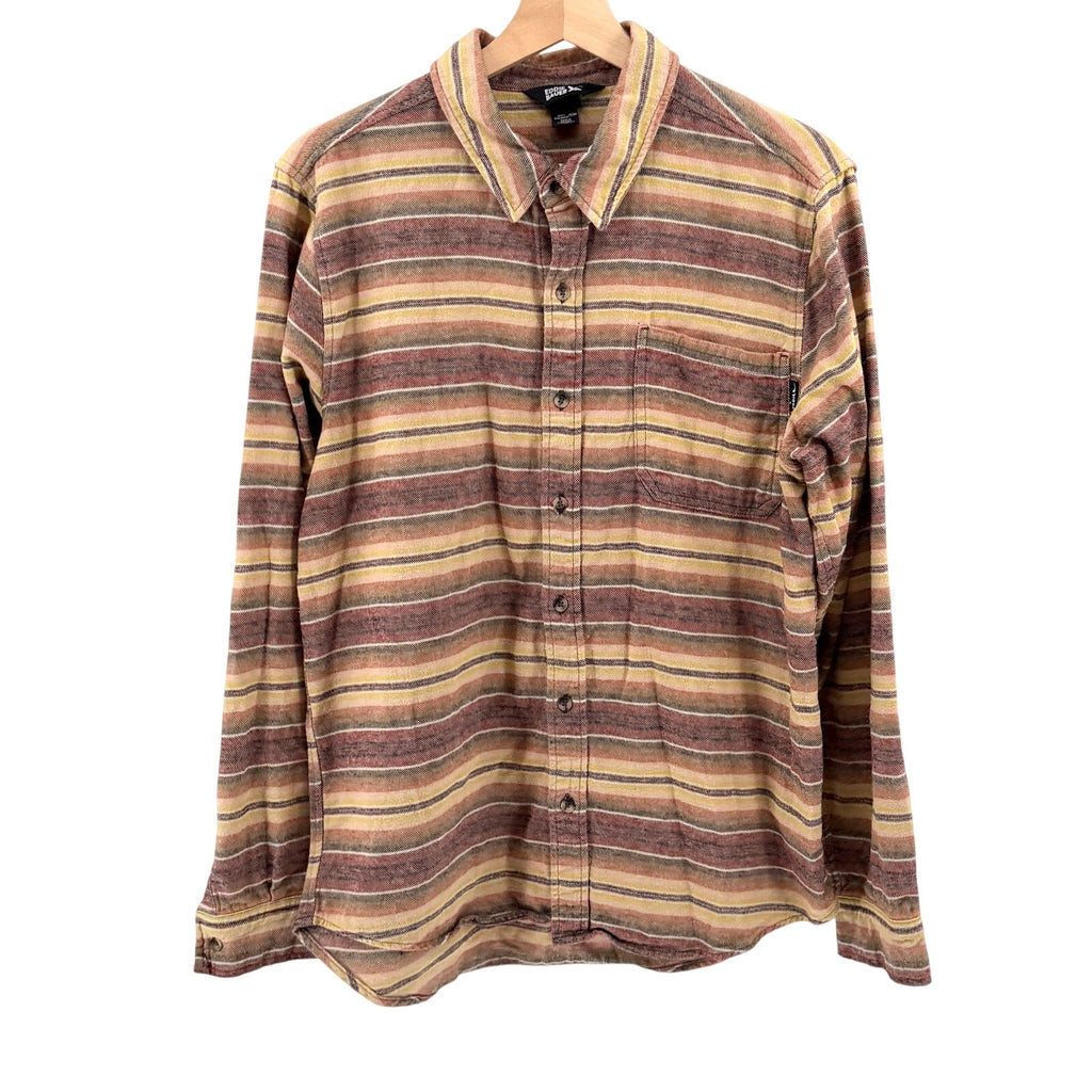 Eddie Bauer Brown Red Yellow Striped 100% Cotton Flannel Workshirt