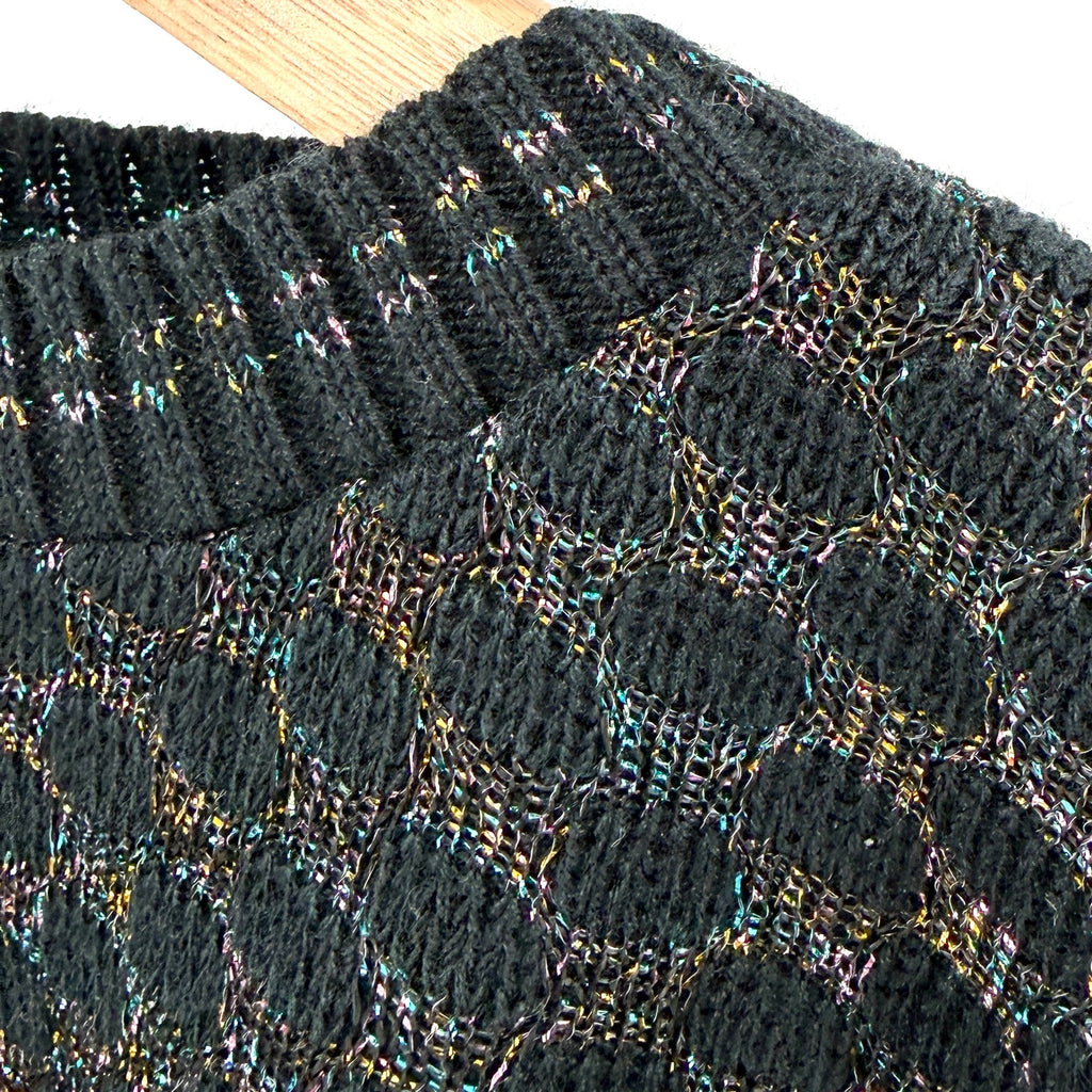 Vintage 80s Bellocco Black Metallic Rainbow Thread Sparkle Sweater Vest Top
