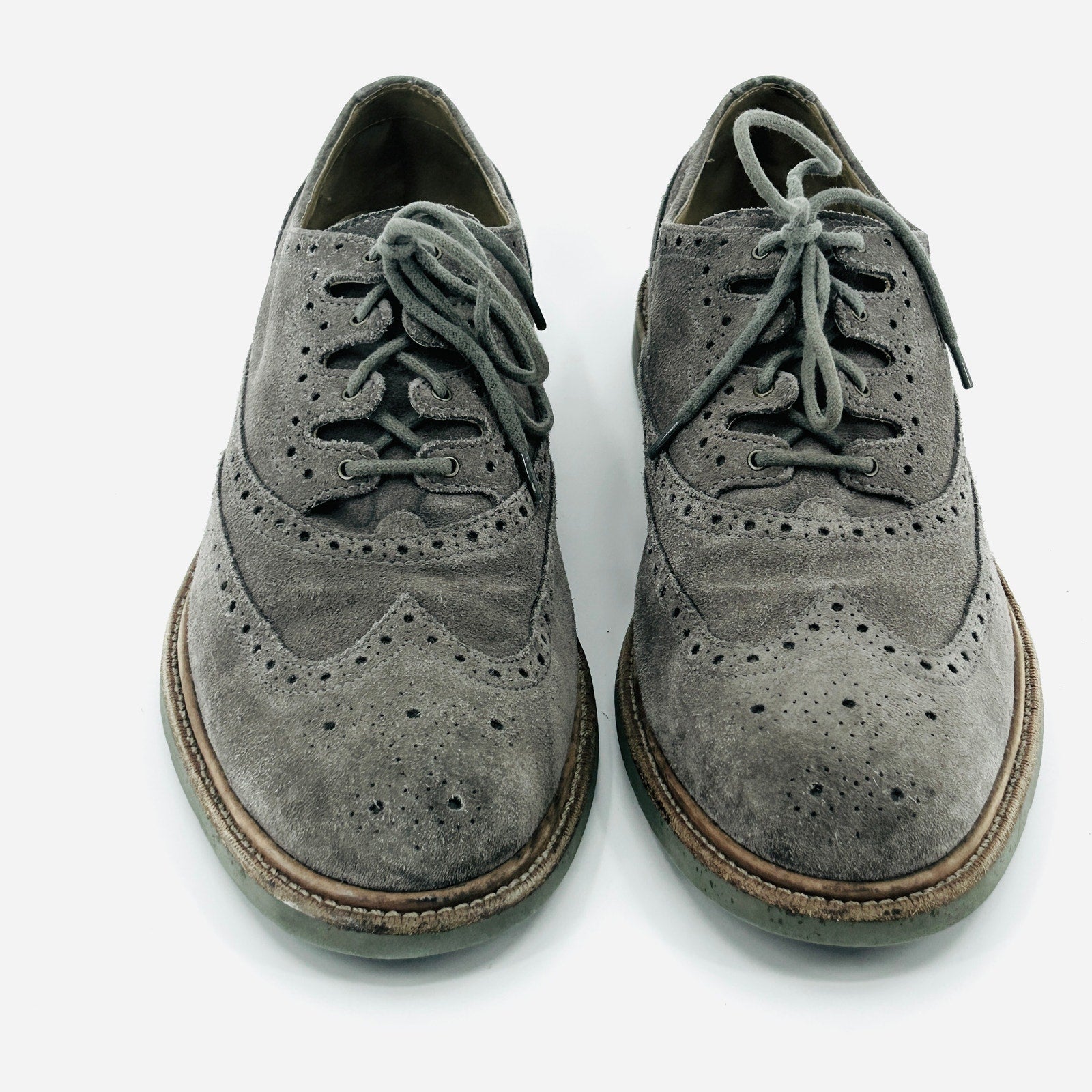 Vintage Y2K Cole Haan Gray Suede Wingtip Brogue Oxford Dress Shoes