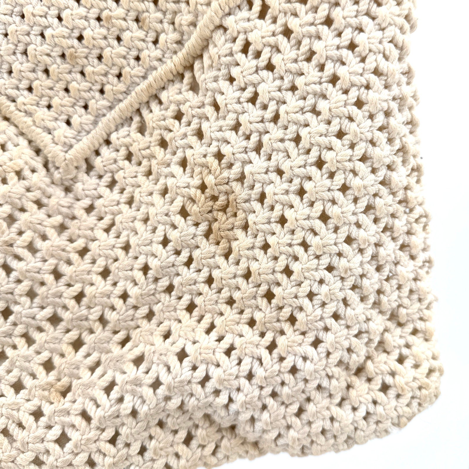 Vintage 80s Handcrafted Philippines Cream Macramé Wooden Button Handbag