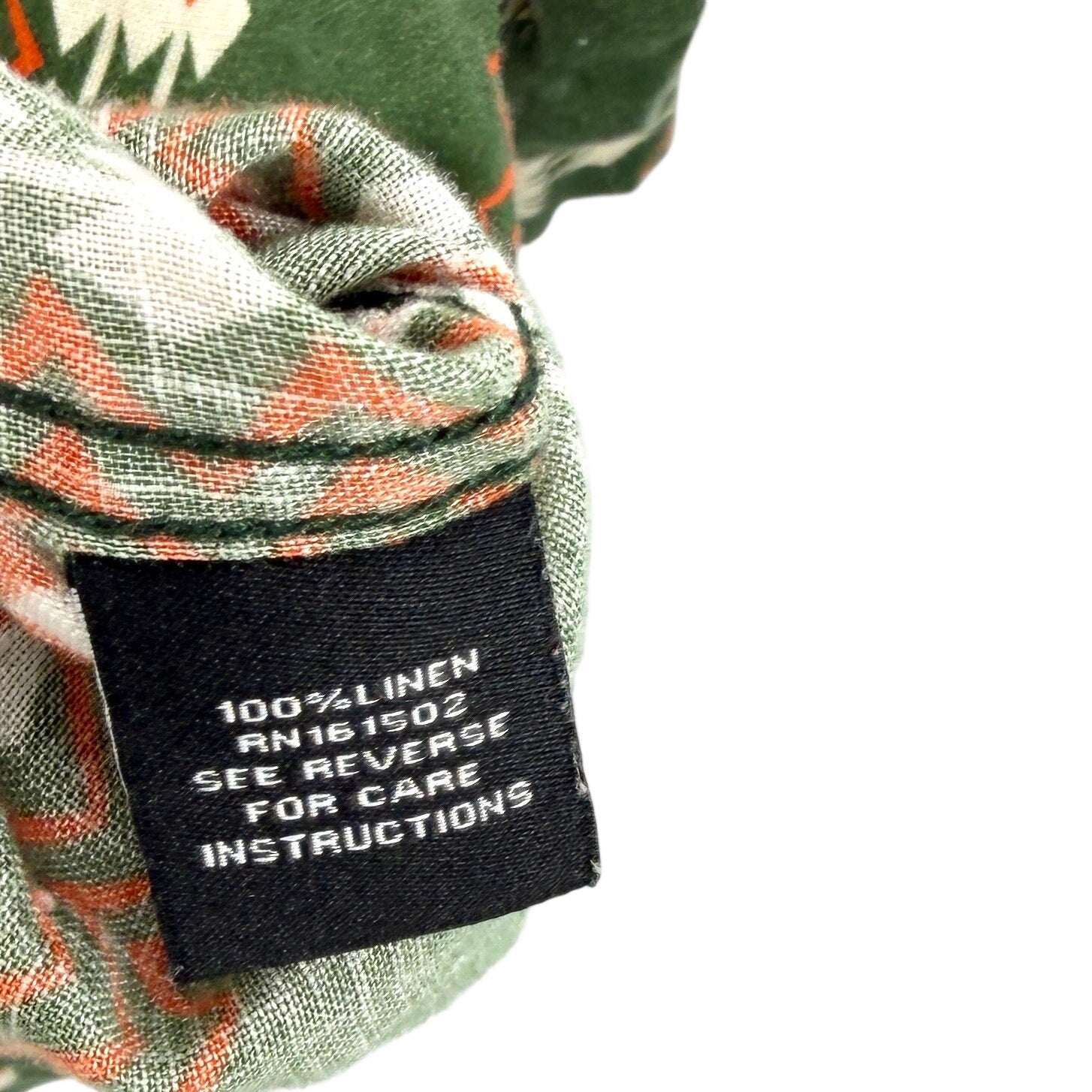J. Peterman Company Green 100% Linen Tribal Print Short Sleeve Shirt