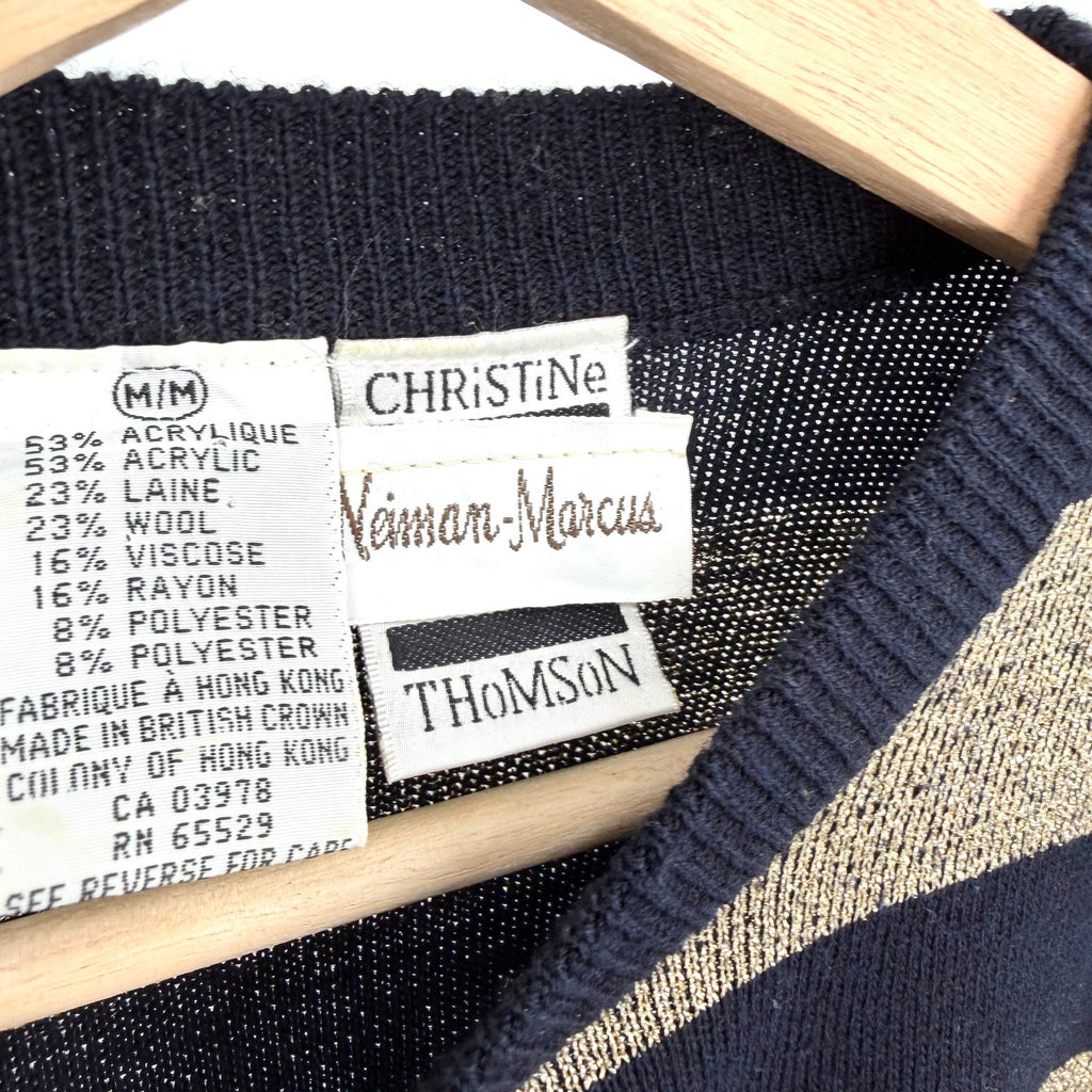 Vintage 80s Christine Thomson Black Gold Stripe Oversized Sweater