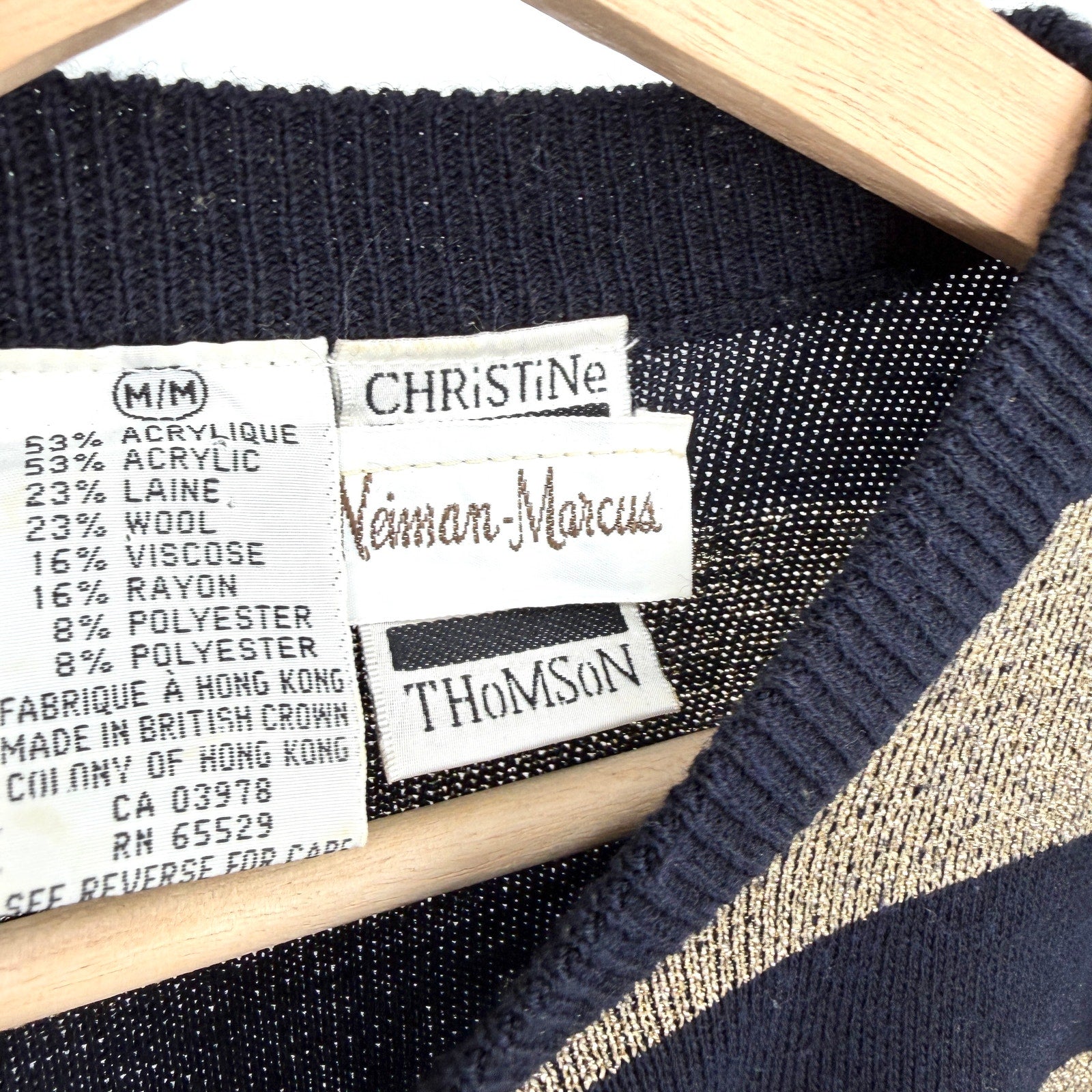 Vintage 80s Christine Thomson Black Gold Stripe Oversized Sweater