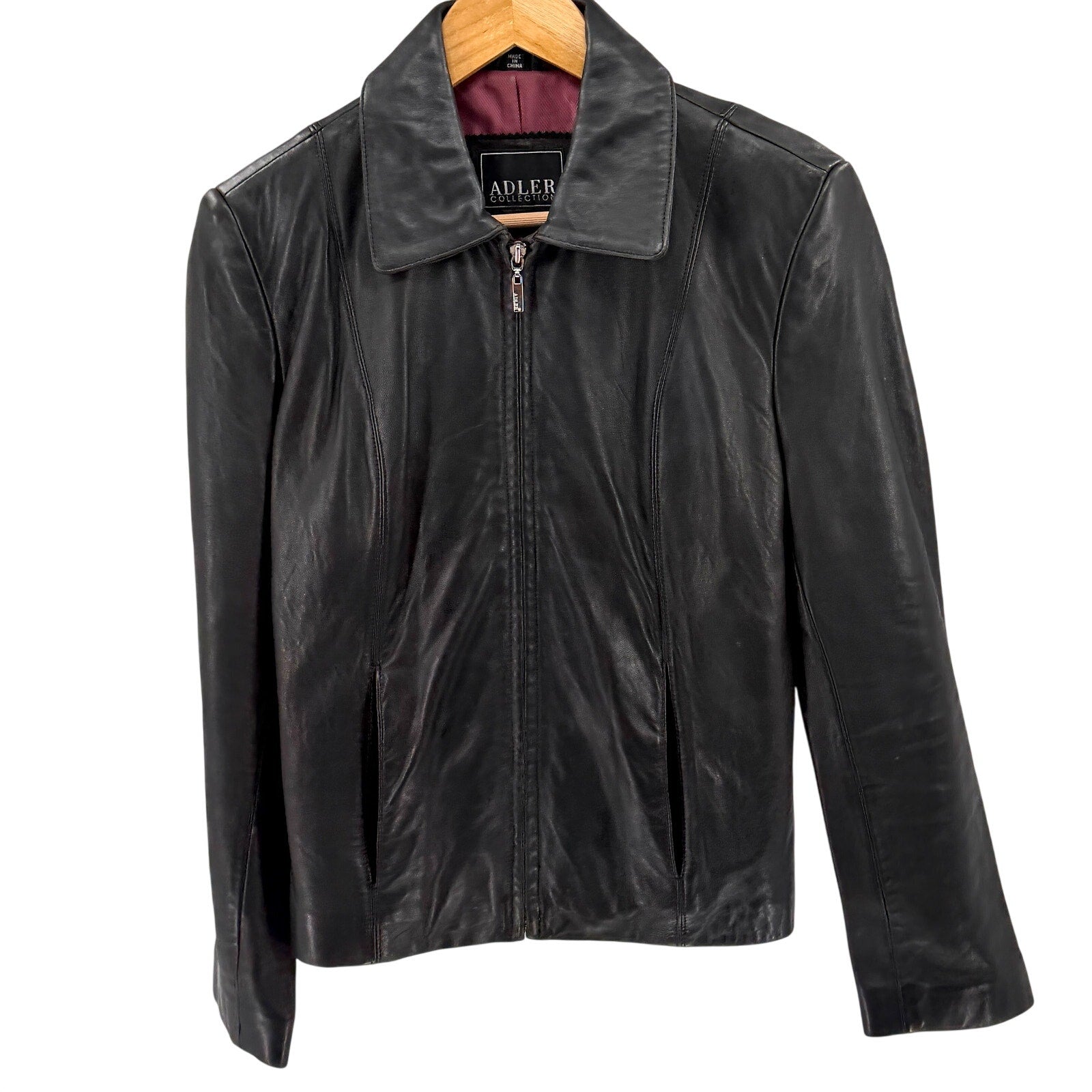 Vintage Y2K Adler Collection Black Genuine Leather Lambskin Zip Up Jacket