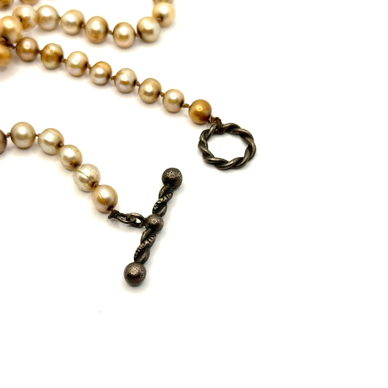 Vintage 90s Champagne Genuine Pearl Hand Knotted Rope Statement Necklace
