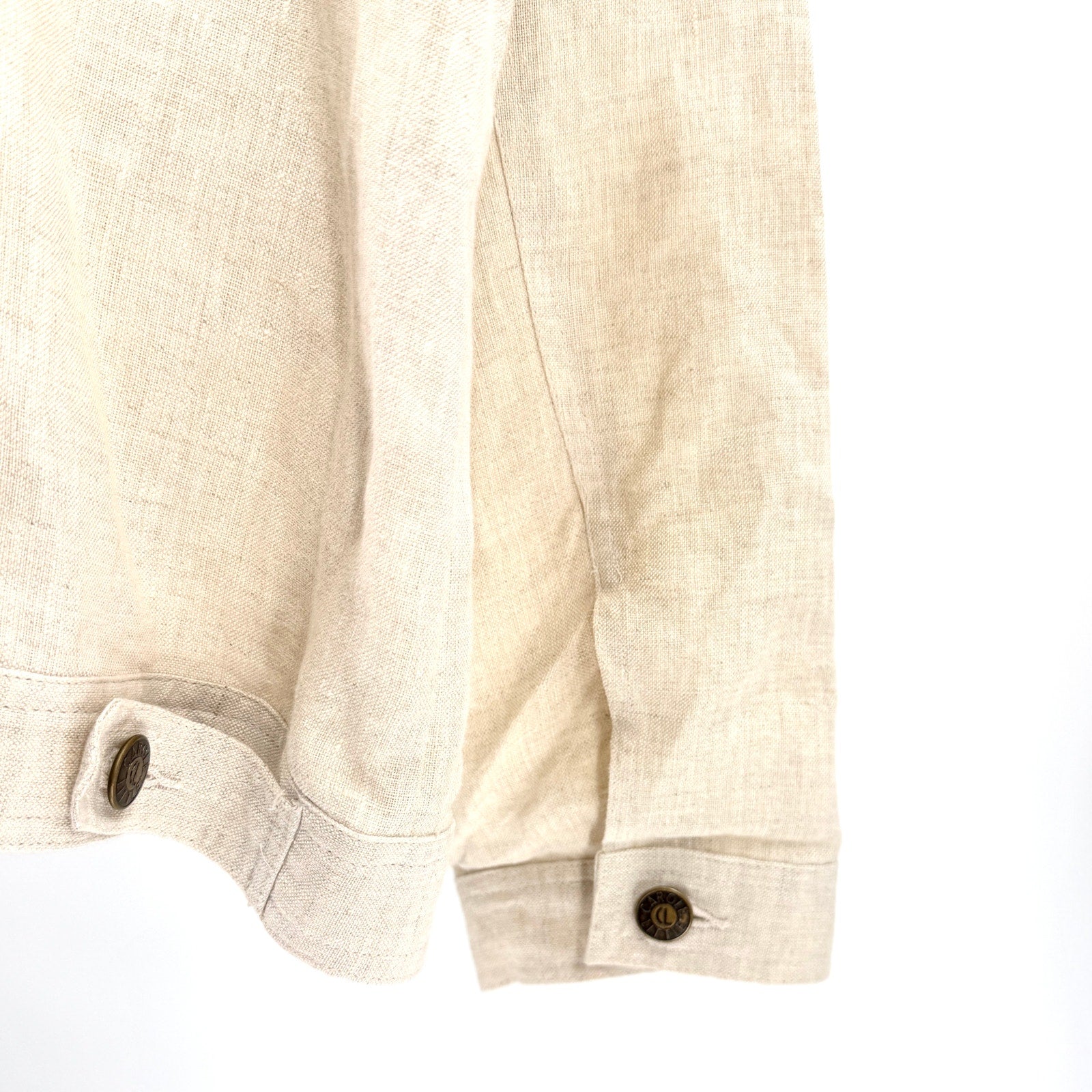 Vintage Y2K Carole Little Beige 100% Linen Trucker Jacket