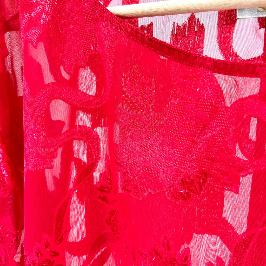 Vintage 90s Victoria’s Secret Red Sheer Lace Long Sleeve Blouse