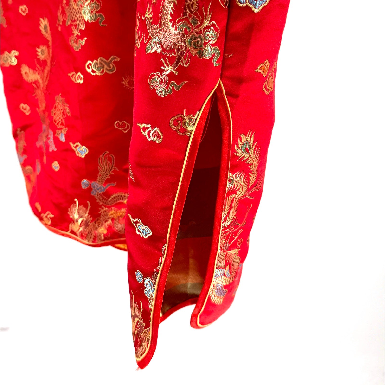 Vintage Y2K Tang Yi Red Dragon Phoenix Embroidery Frog Closure Cheongsam Dress