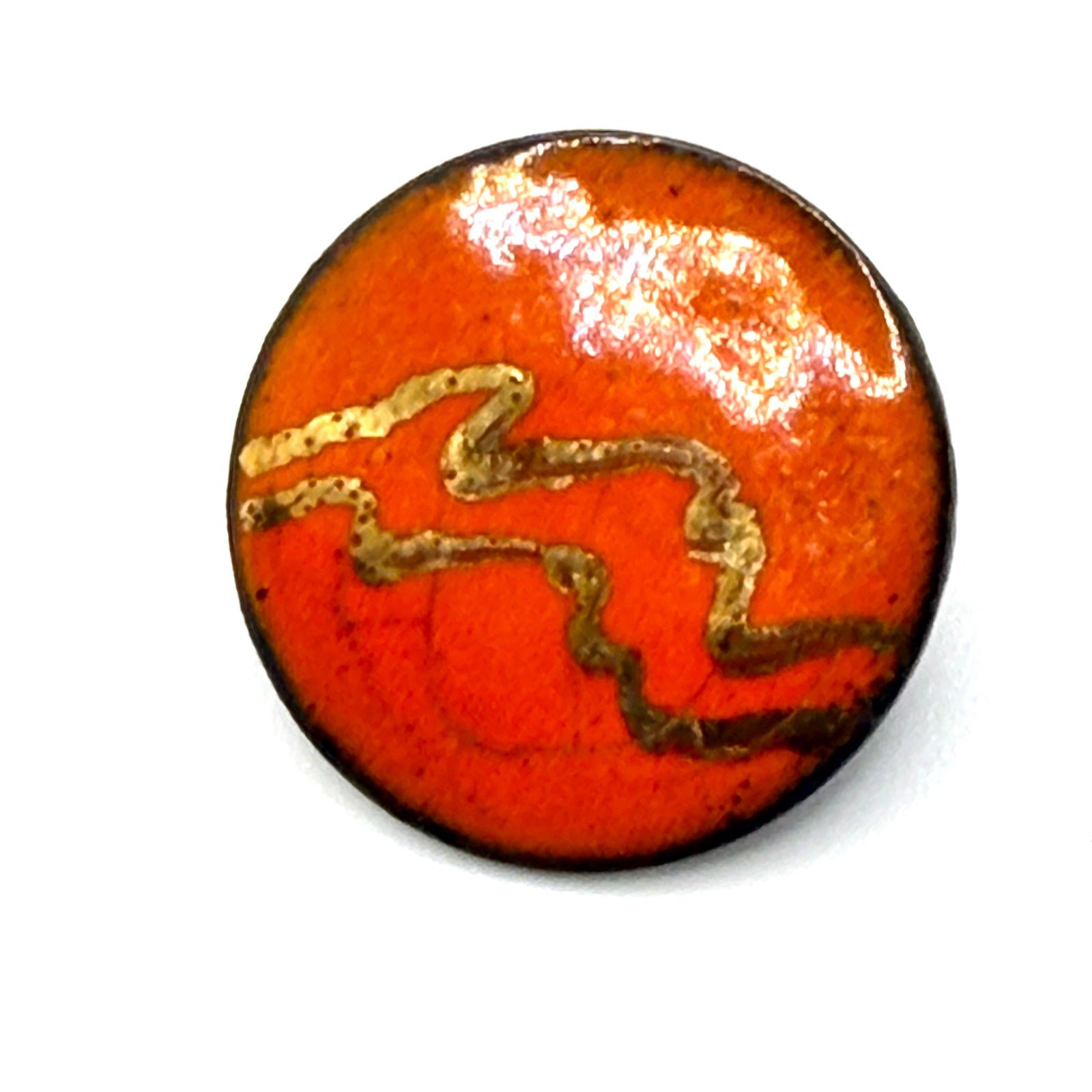 Vintage 70s Orange Gold Enamel Geometric Handcrafted Round Stud Earrings