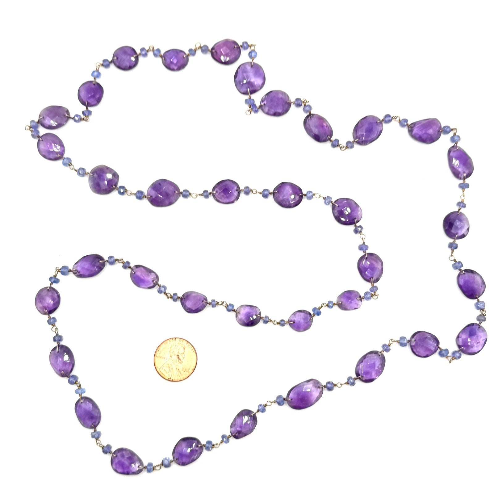 Vintage 90s Amethyst Tanzanite Faceted Bead Endless Statement Necklace