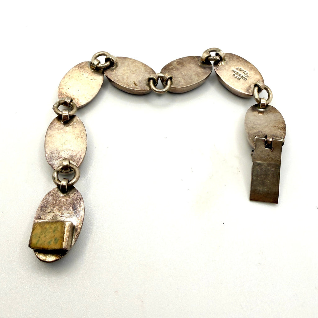 Vintage 90s Mexico Tan Sterling Silver Southwest Stamped Jasper Link Bracelet