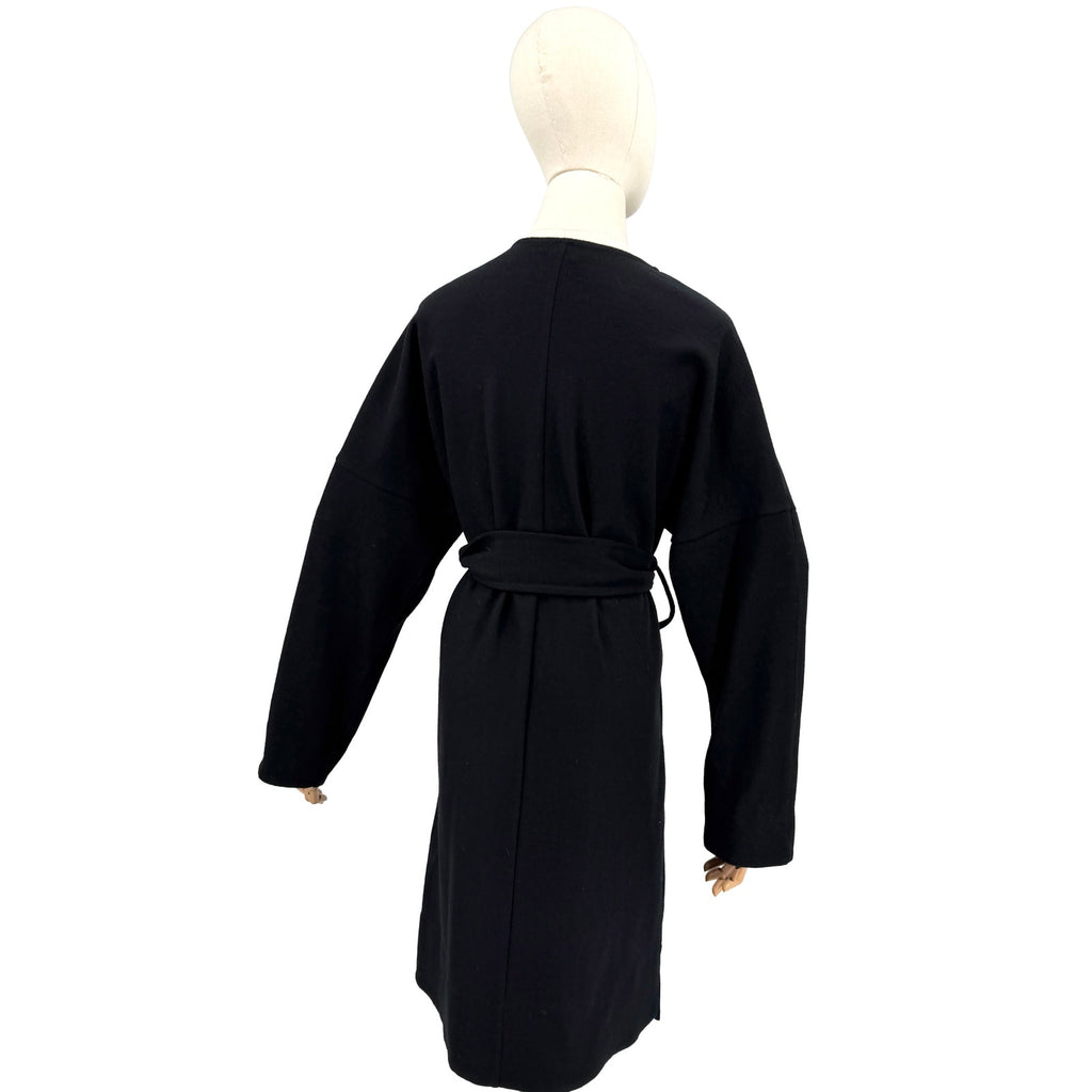 COS Black Wool Cotton Minimalist Belted Duster Jacket