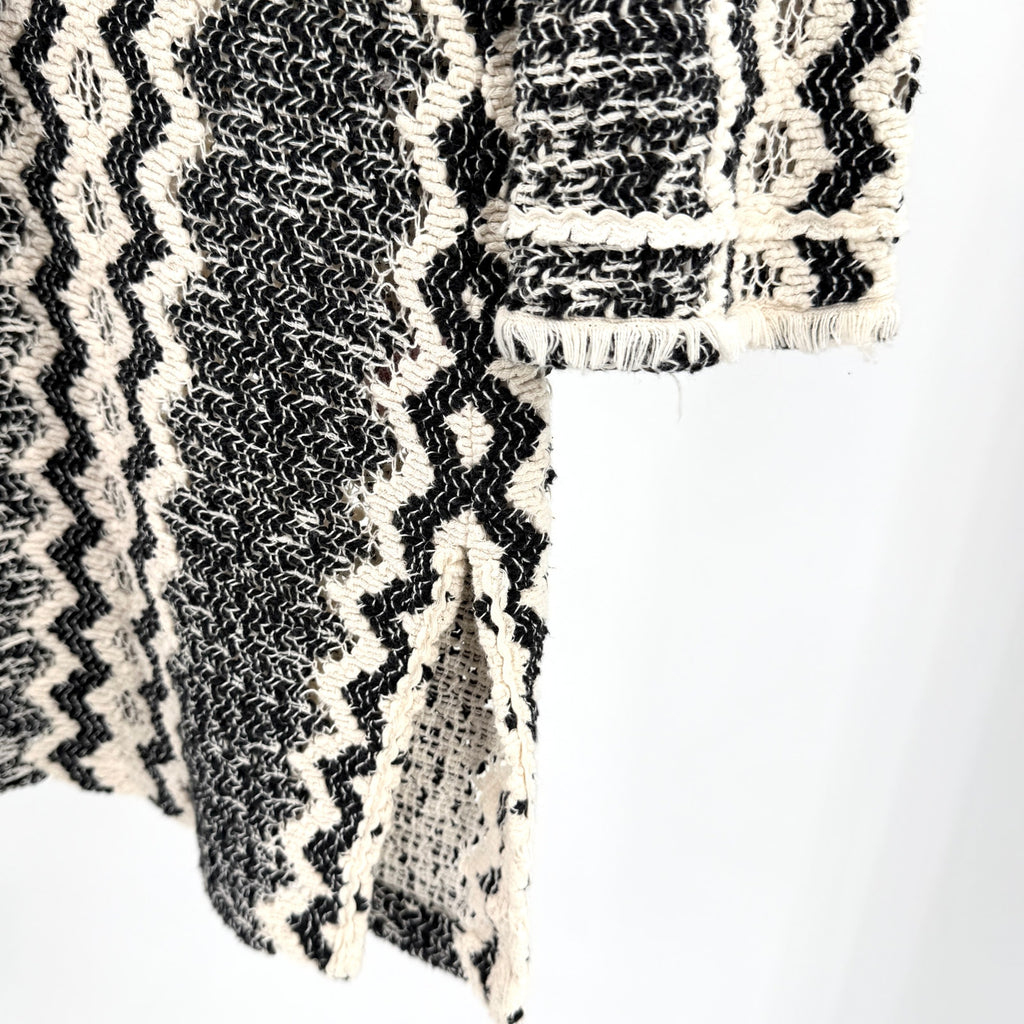 Calypso St Barth Black Cream Chevron Crochet Lace Up Tassel Tunic Mini Dress
