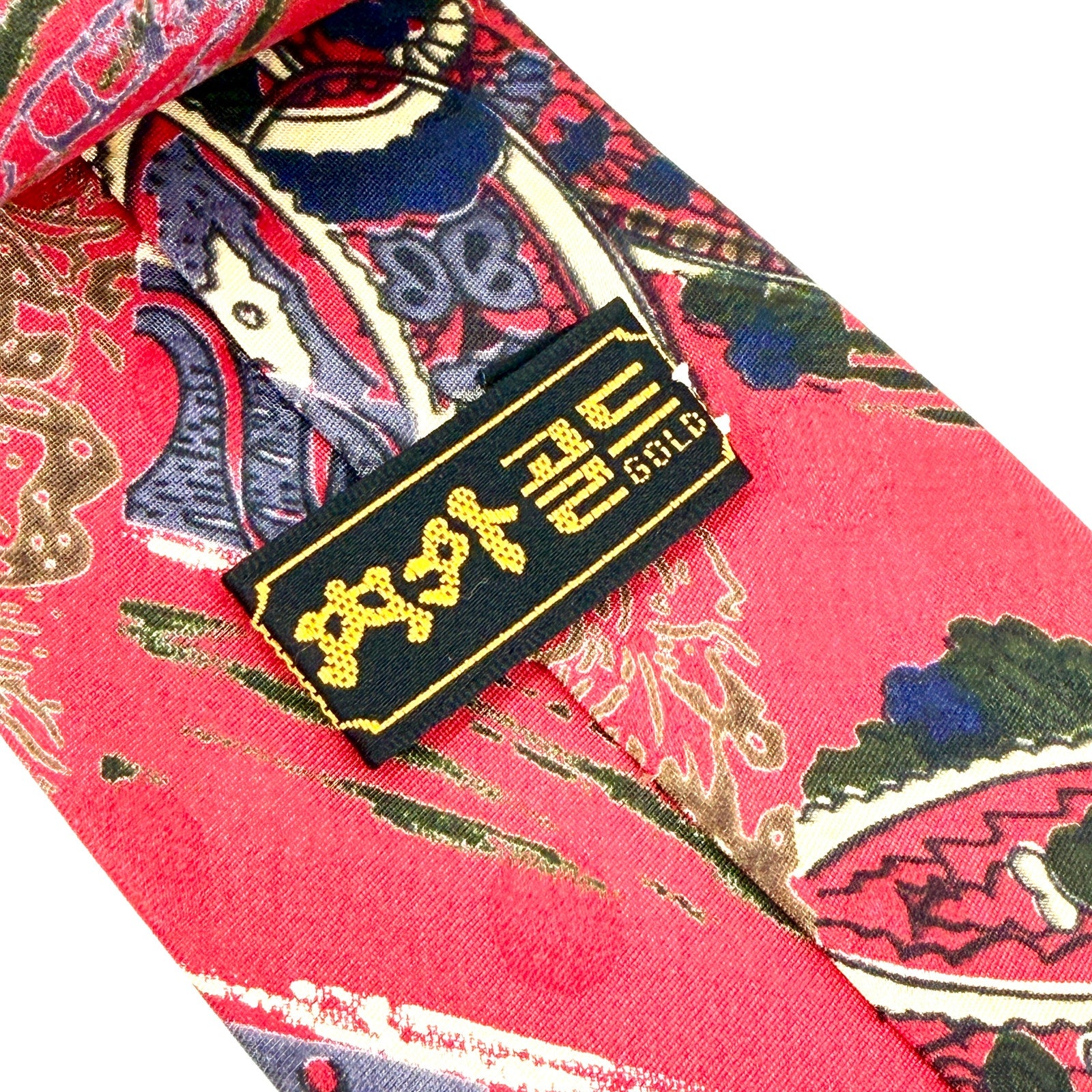 Vintage 90s Red Blue Paisley Patchwork Necktie