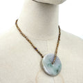Vintage 90s Copper Tone Pearl Amethyst Ice Jadeite Disk Toggle Necklace