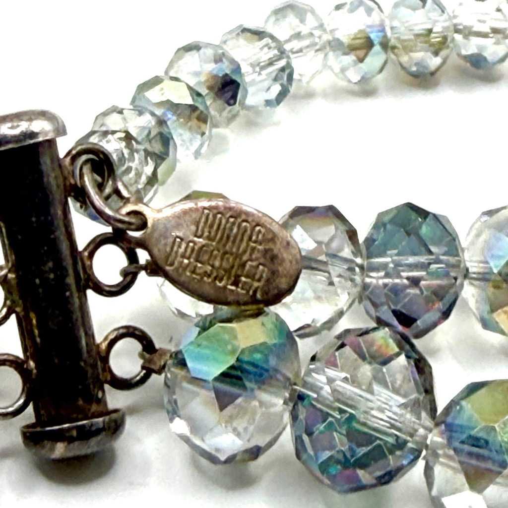 Vintage 90s Donna Dressler Signed Sterling AB Glass Crystal 3 Strand Necklace