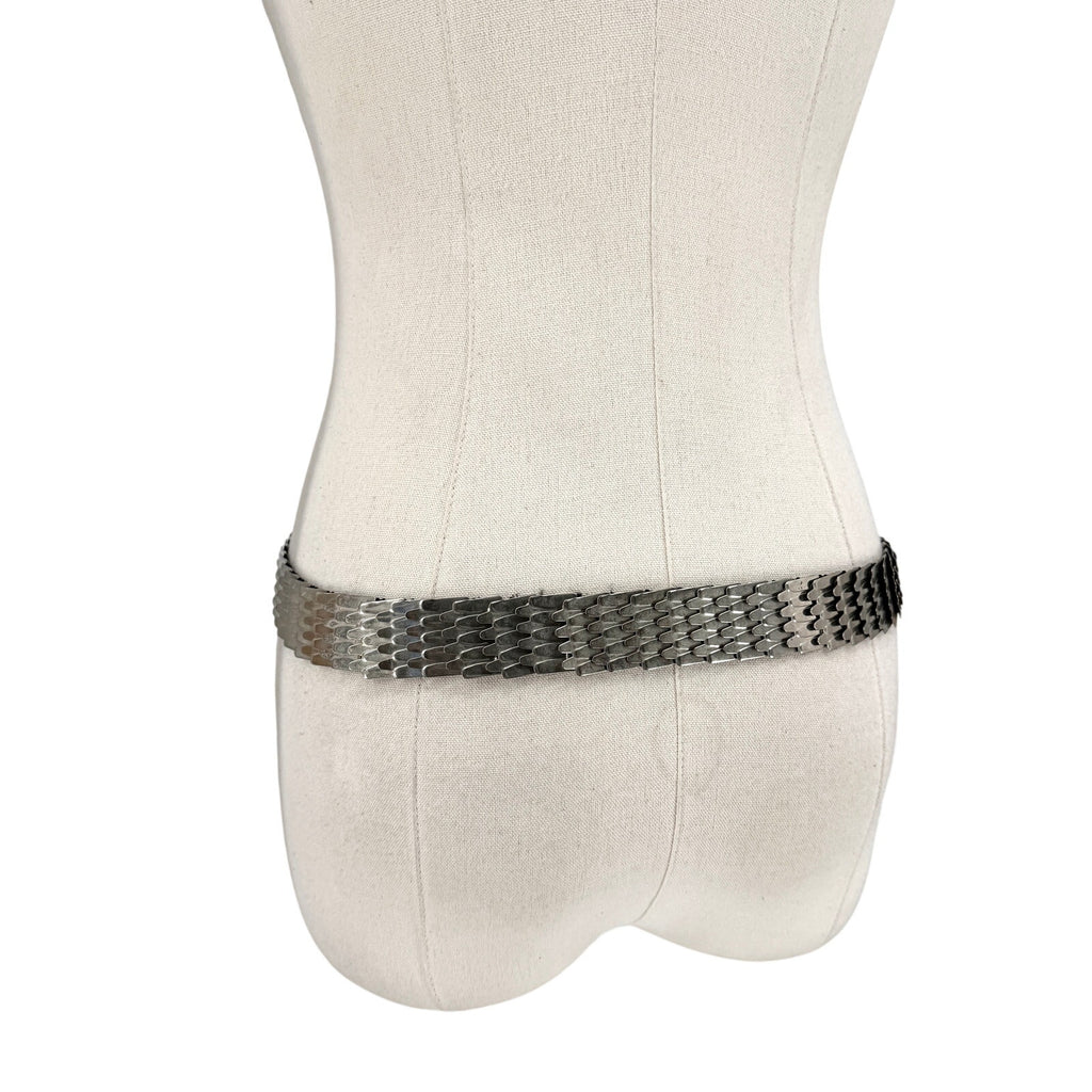 Vintage 80s Silver Fish Scale Link Stretch Belt