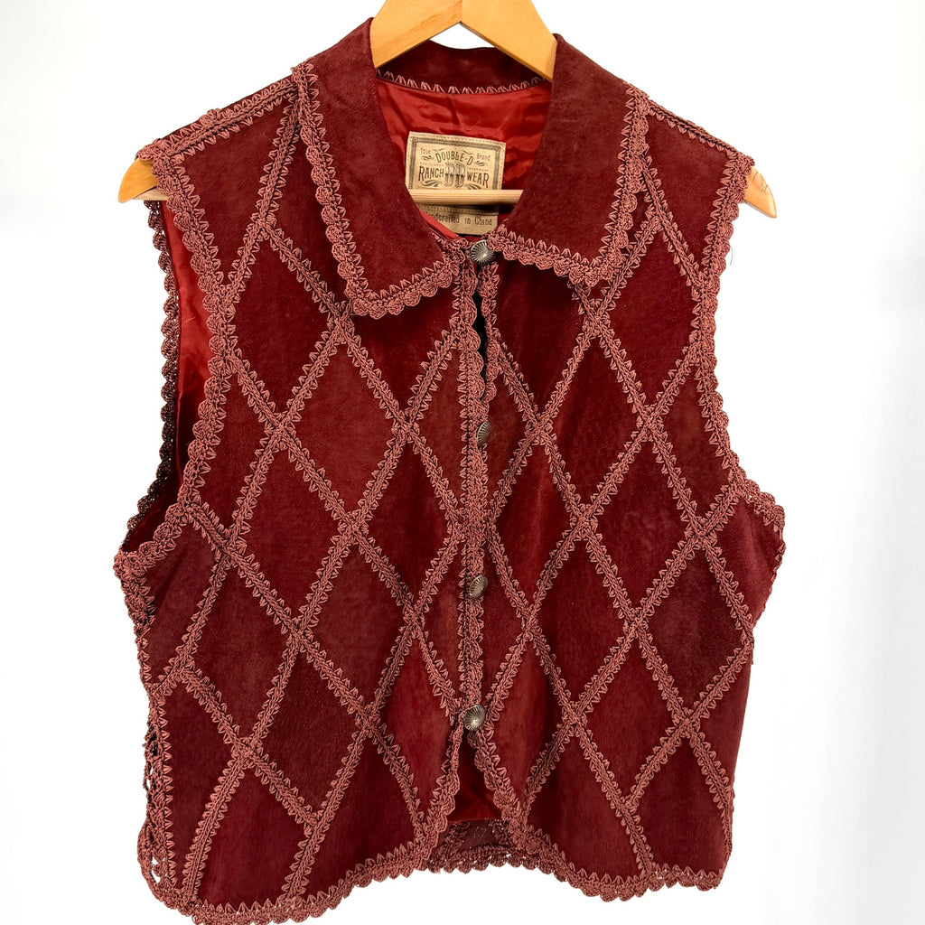 Vintage 90s Double D Ranchwear Maroon Genuine Suede Concho Button Vest