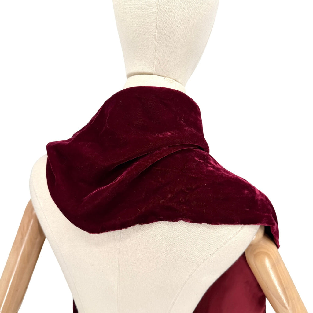 Vintage 90s Red Maroon Velvet Satin Lined Evening Scarf