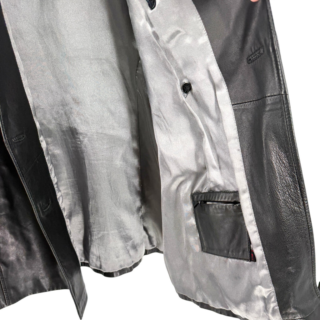 Vintage 90s Guess Mod Black Genuine Leather Double-Breasted Jacket