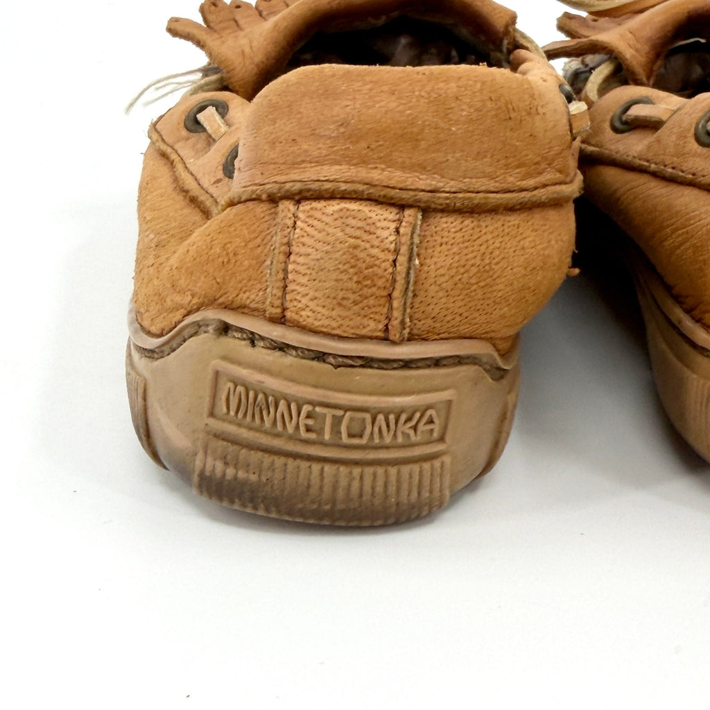 Vintage 90s Minnetonka Tan Genuine Leather Fringe Moccasin Loafers