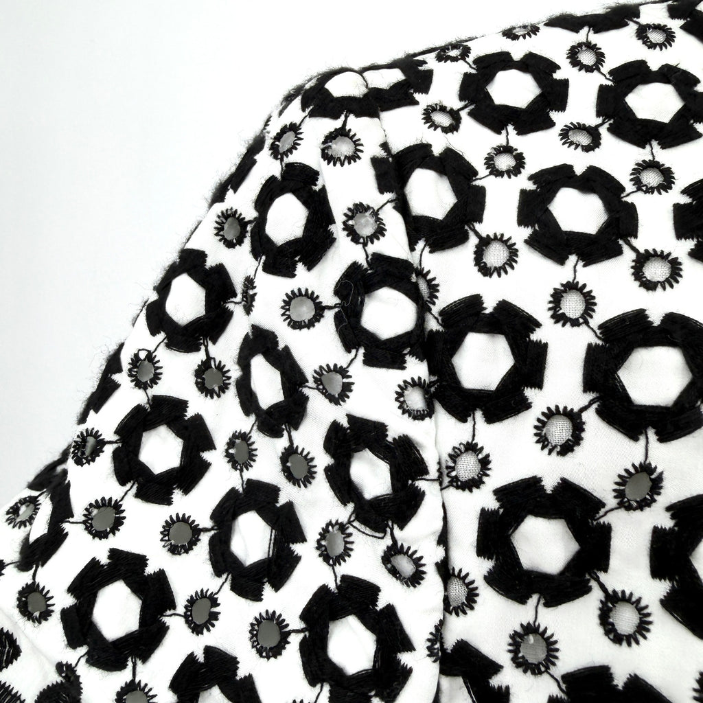 Elie Tahari Black White 100% Cotton Embroidered Eyelet Shift Coat Dress