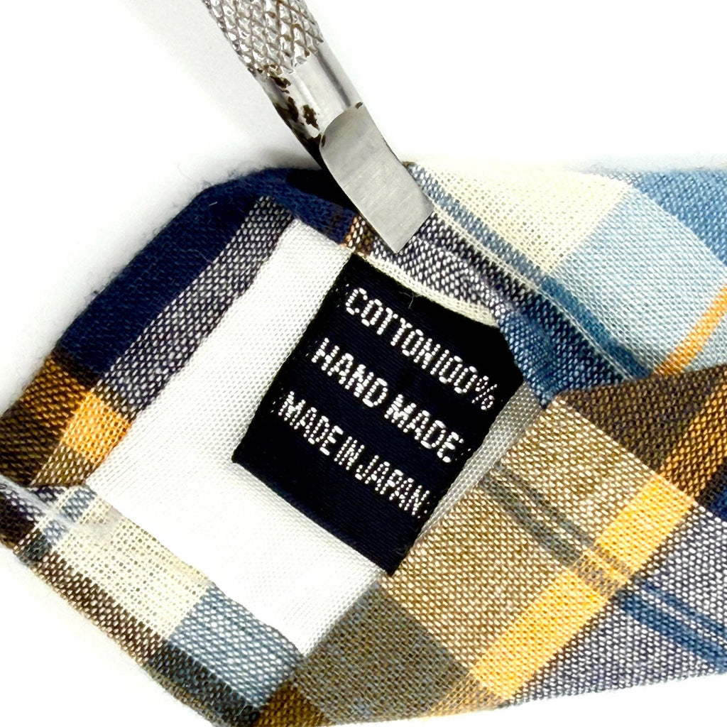 Blue White 100% Cotton Tartan Plaid Skinny Necktie Made In Japan