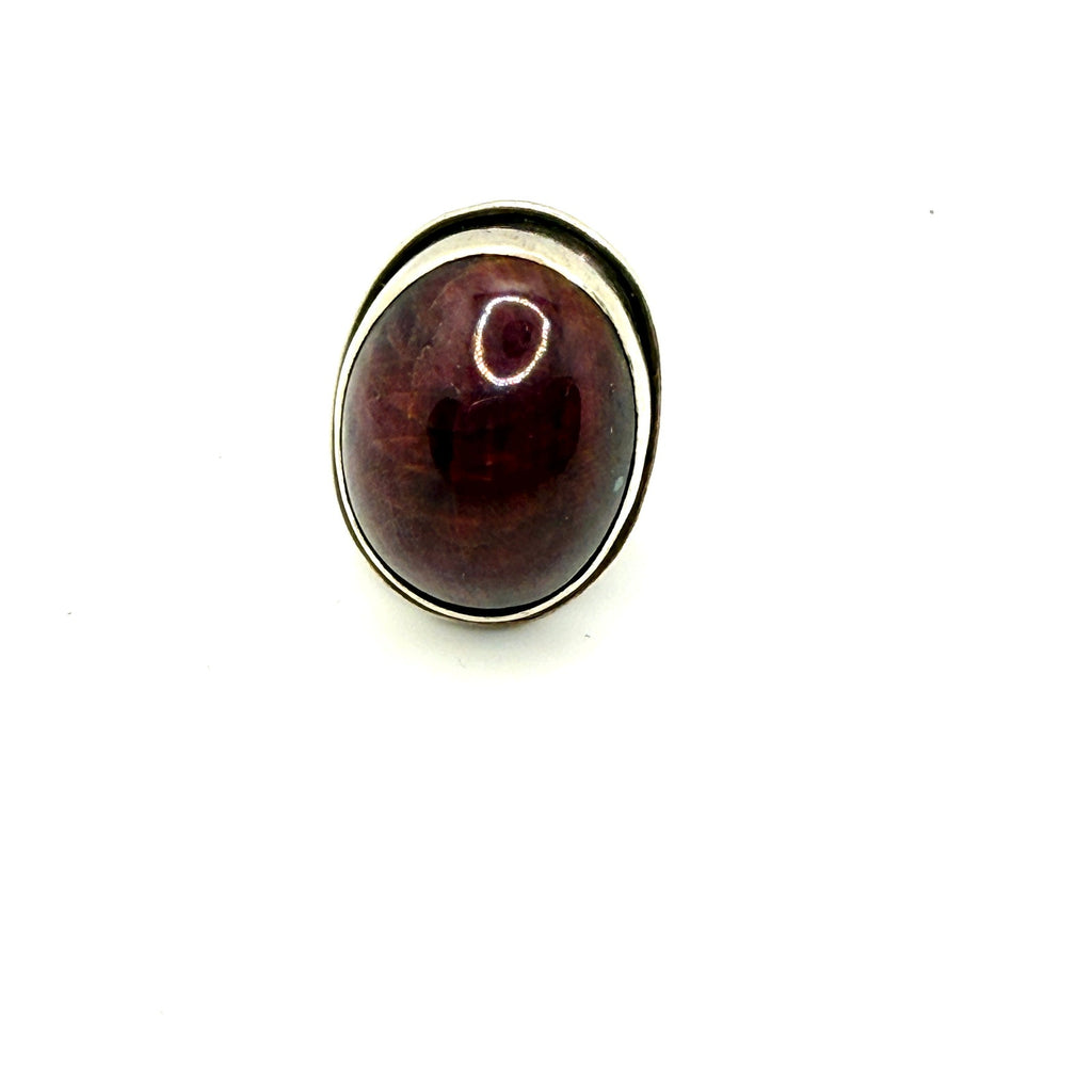 Vintage 90s Sterling Silver Large Oval Star Ruby Cabochon Statement Ring