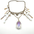 Vintage 70s Multi Gold Rhinestone Glass Bohemian Fringe Teardrop Bib Necklace