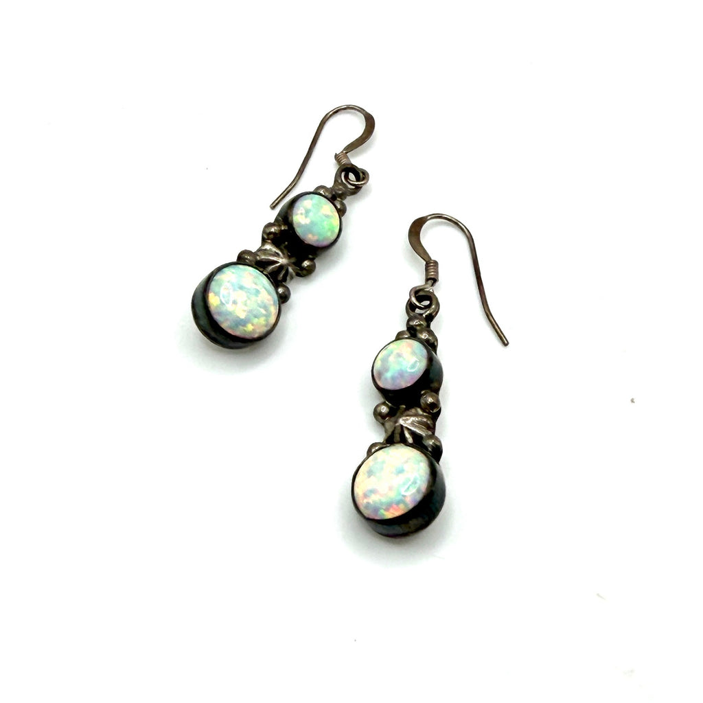 Vintage 90s Richard Begay Artist Signed Sterling Silver Opal Navajo Earrings