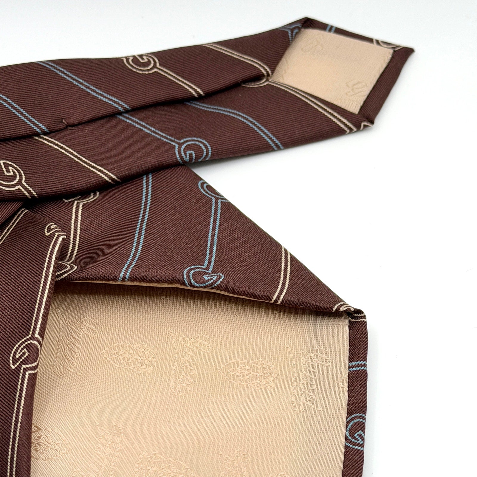 Vintage 80s Gucci Brown Silk GG Chain Link Print Necktie