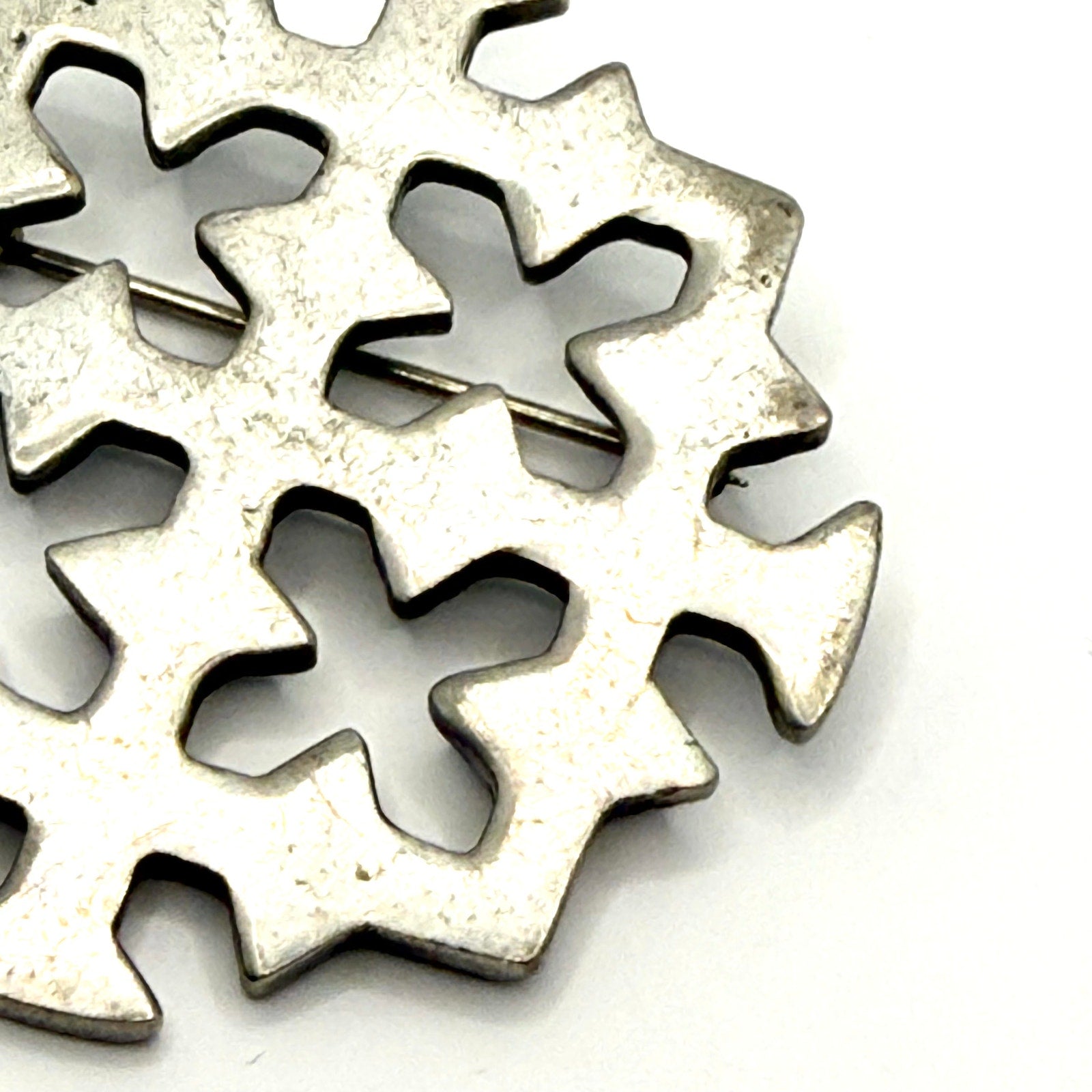 Vintage 70s Signed Corocraft Silver Tone Jerusalem Cross Brooch Pin