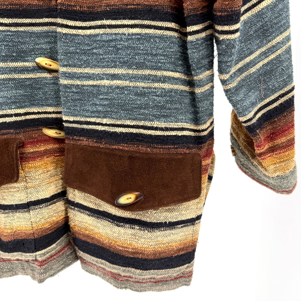 Vintage 90s Lew Magram Sage Green Striped Woven Suede Trim Shacket Jacket