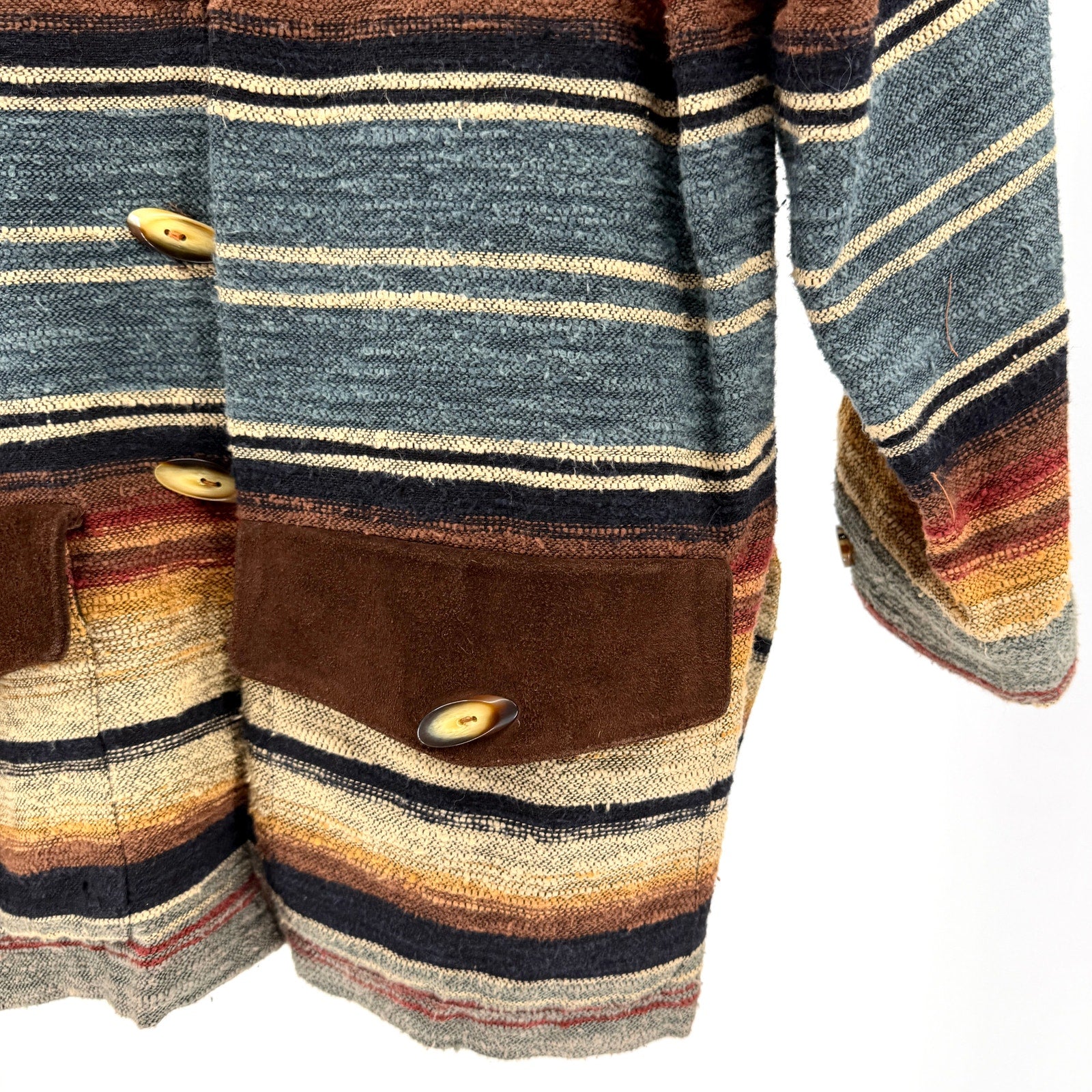 Vintage 90s Lew Magram Sage Green Striped Woven Suede Trim Shacket Jacket