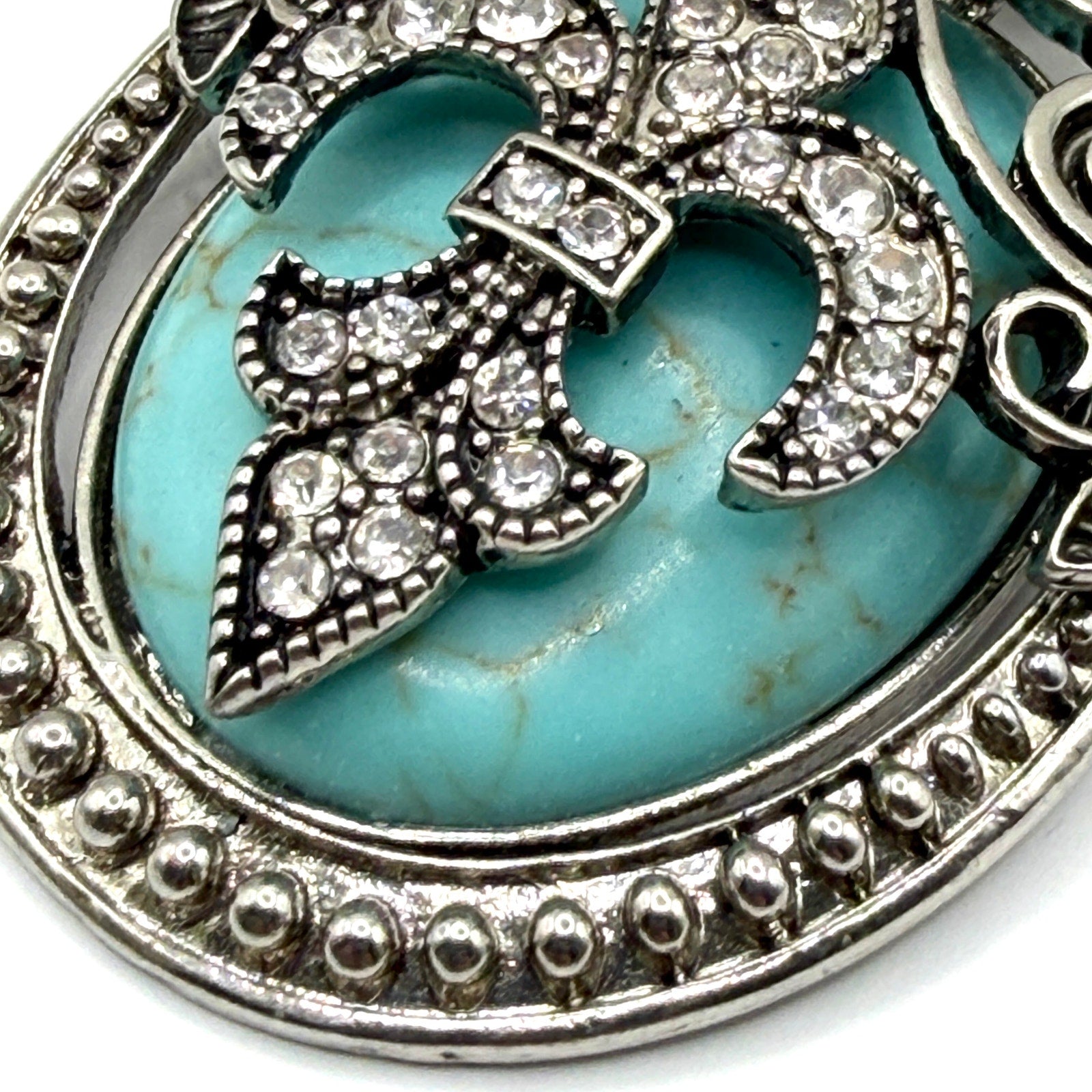 Vintage Y2K Fleur de Lis Turquoise Rhinestone Magnetic Enhancer Pendant