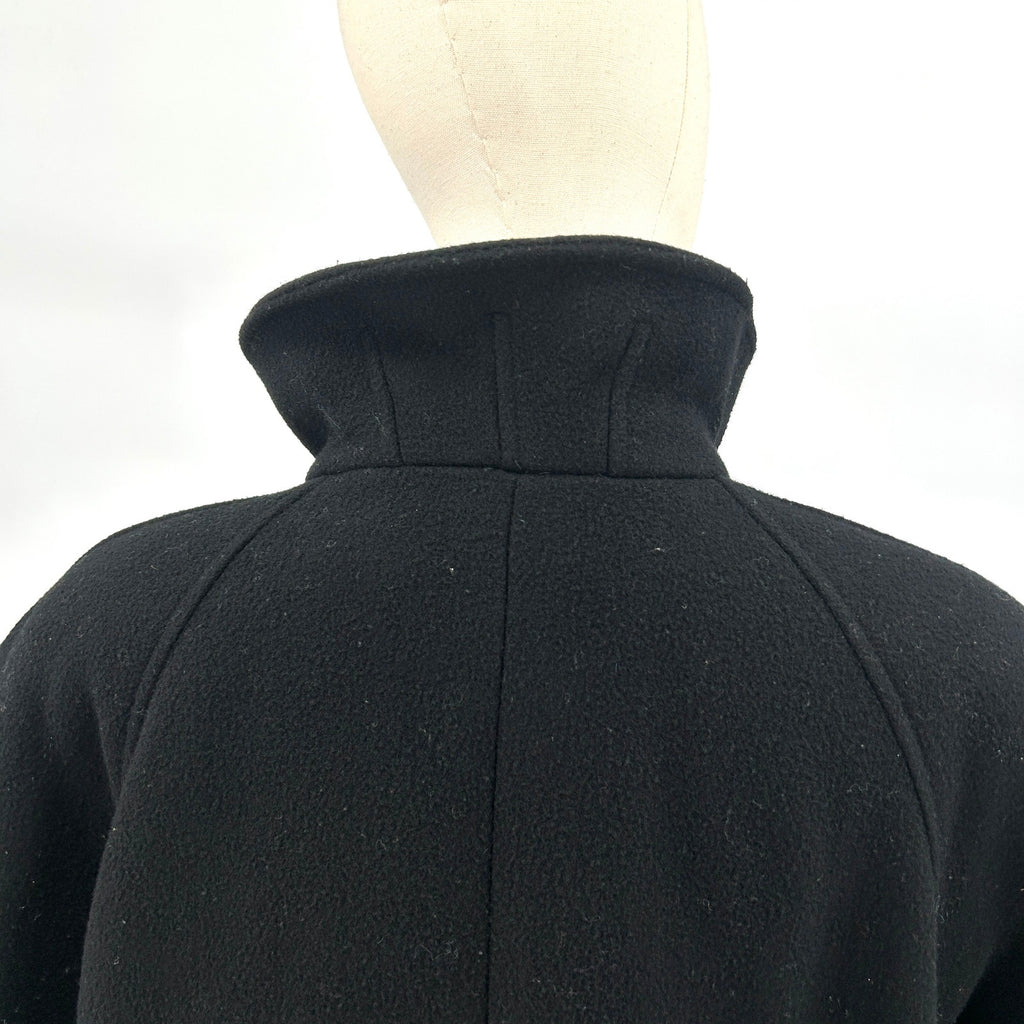 Vintage 80s Black Wool Blend Double Breasted Shoulder Pad Swing Coat